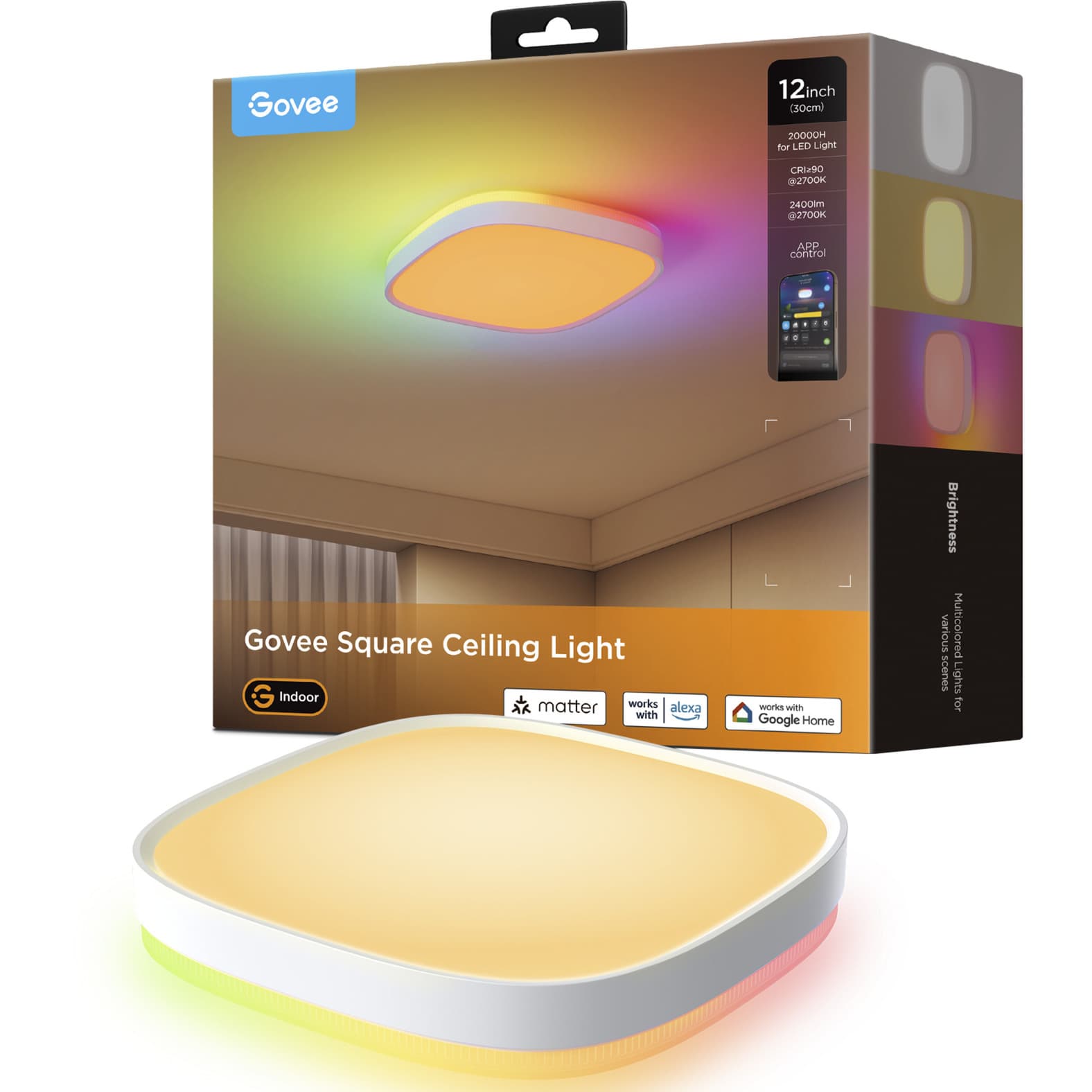 30cm RGBWW + RGBIC Square Smart Ceiling Light, LED-Leuchte