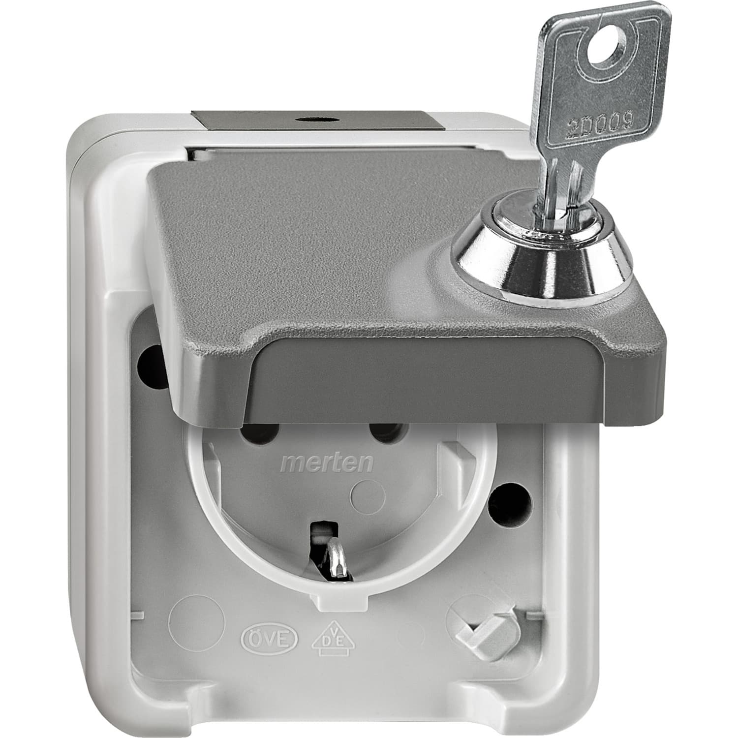 Schutzkontakt-Steckdose Schuko, Aufputz, mit Schraubklemmen, IP44, 16 Ampere, 250 Volt