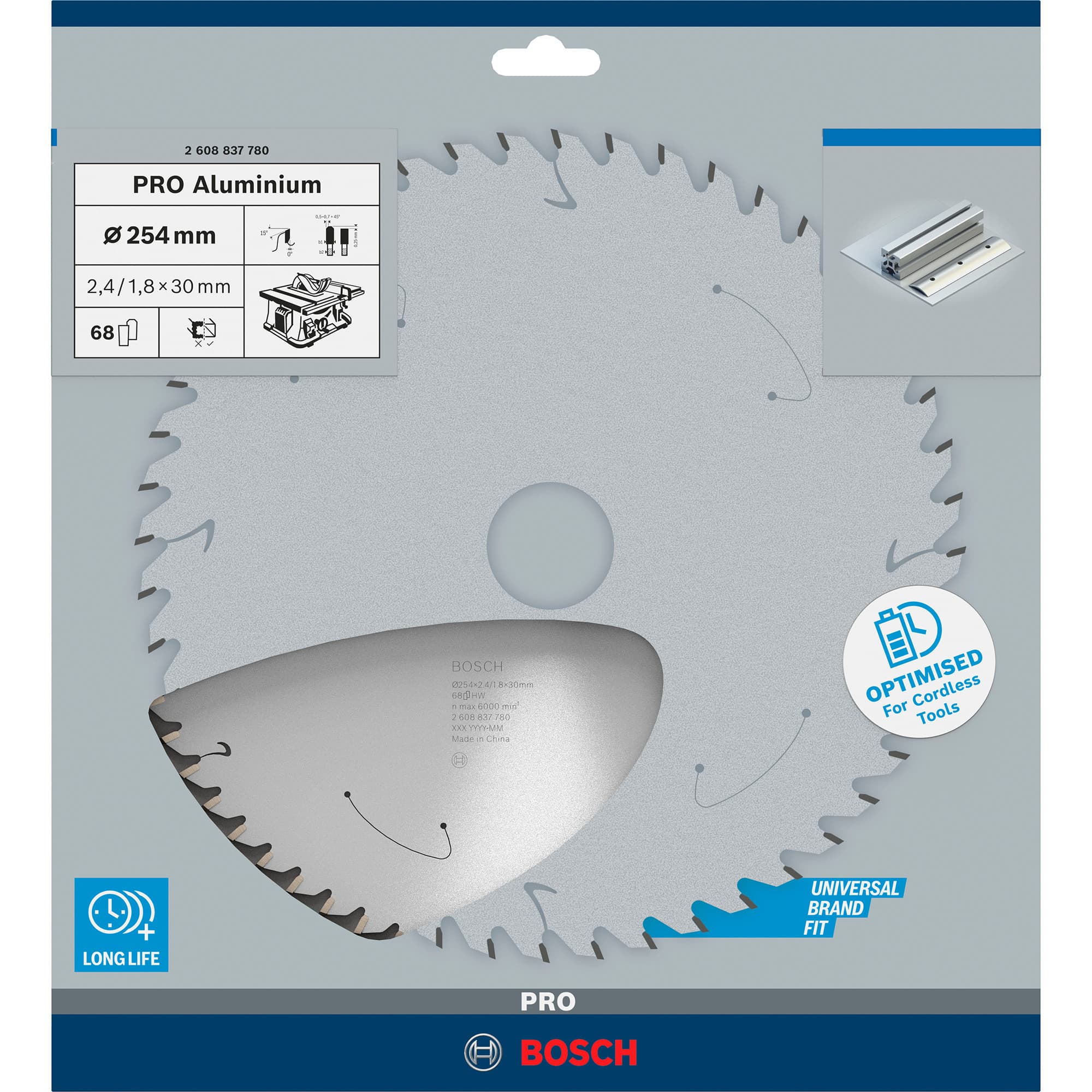 PRO Aluminium cordless Kreissägeblatt, Ø 254mm, 68Z
