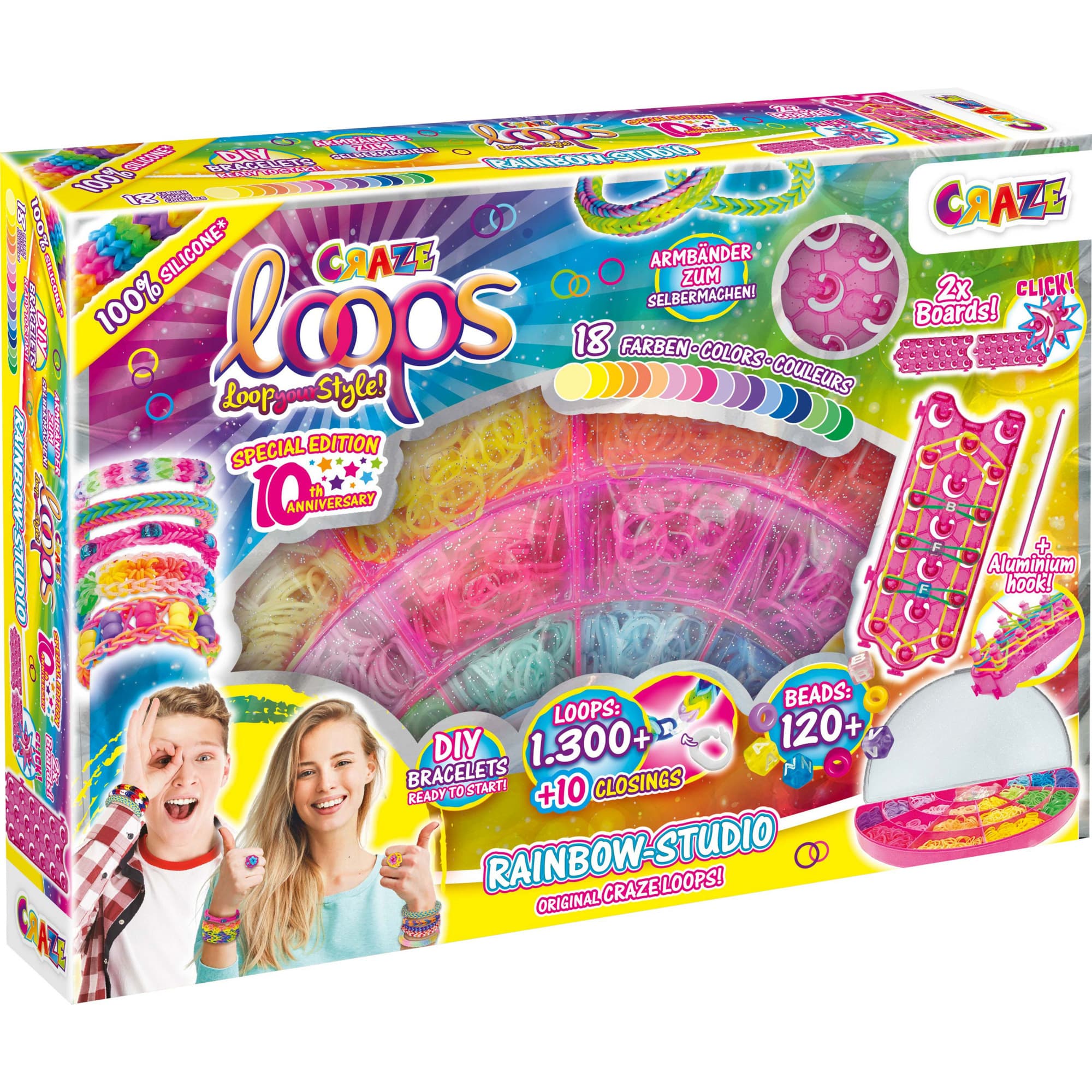 Loops Rainbow Studio Bastelset mit über 1300 Loops, Letterbeads, Häkelnadel und Verschlüssen, Sets