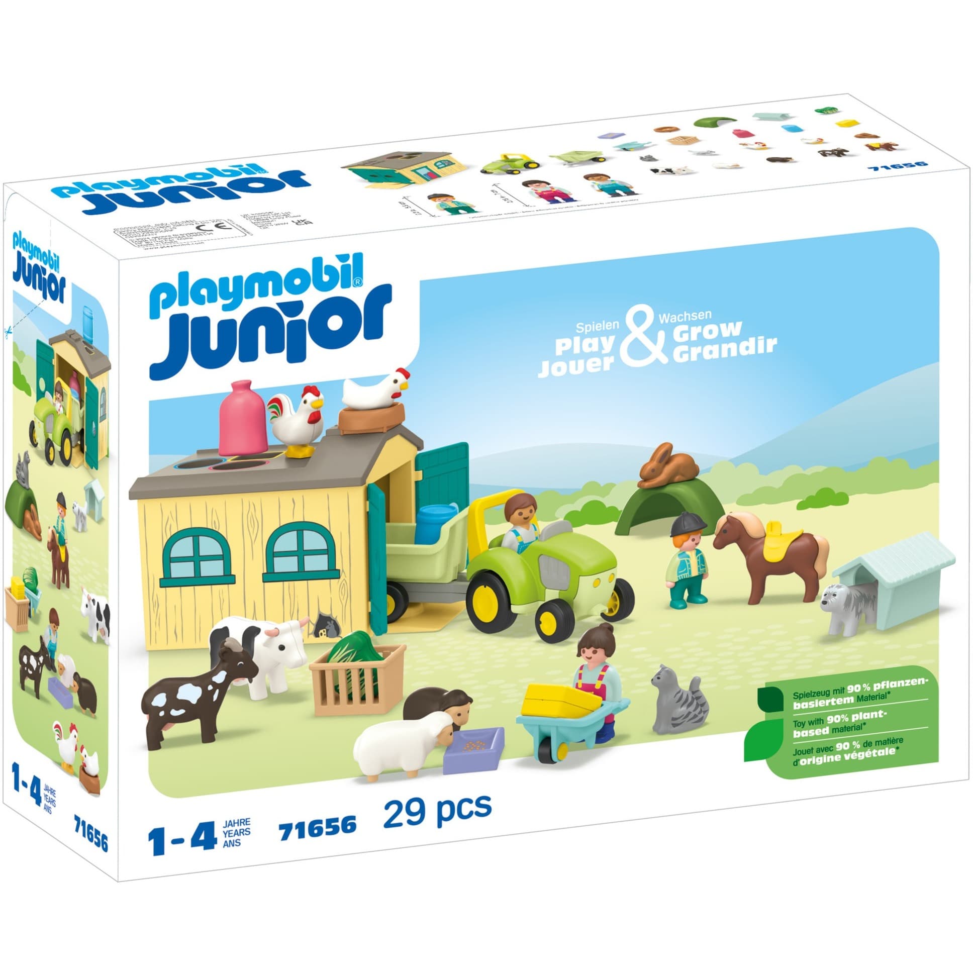 71656 Junior: Bauernhof-Abenteuer mit Traktor, Anhänger und tierischen Freunden, Konstruktionsspielzeug