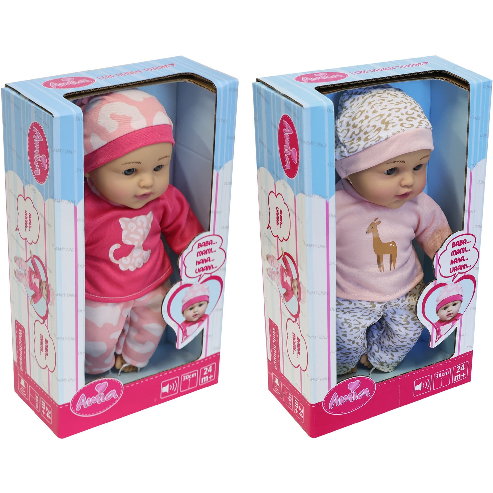 Weichpuppe Lea mit Sound, 30 Zentimeter, 2-fach sortiert