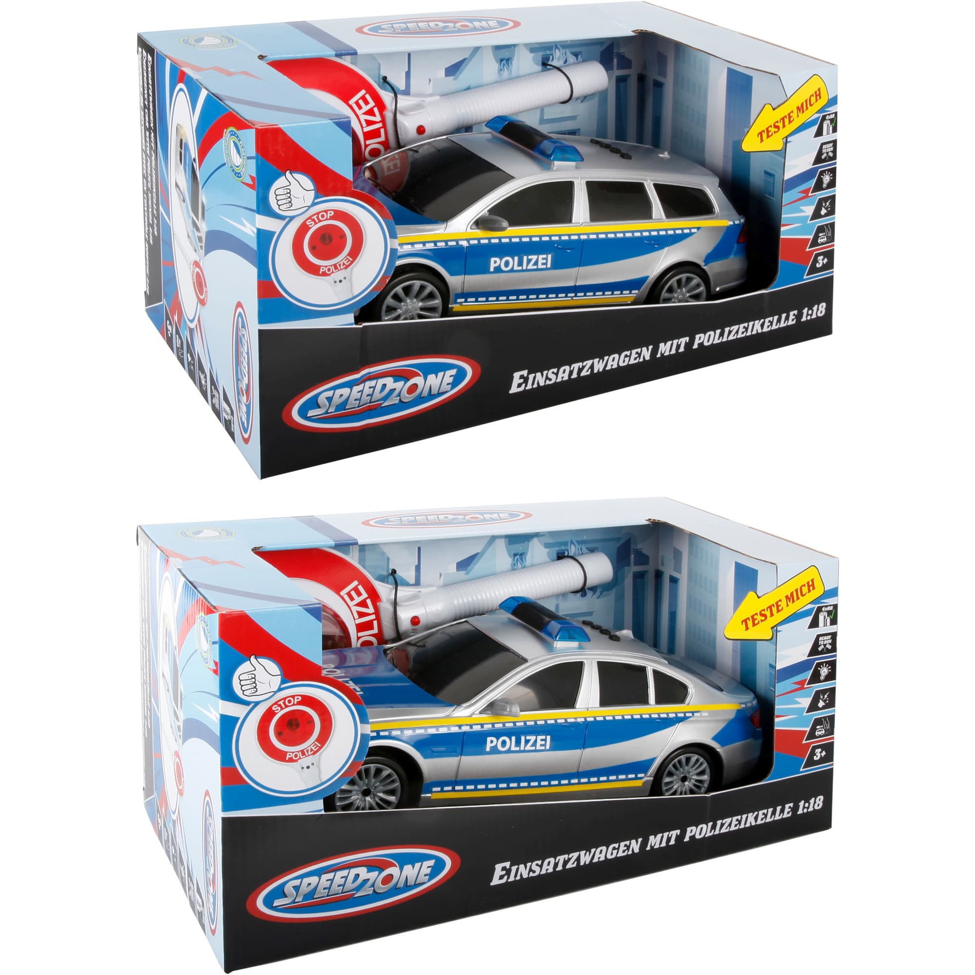 Polizeiauto mit Polizeikelle im Maßstab 1:18, Modellfahrzeug