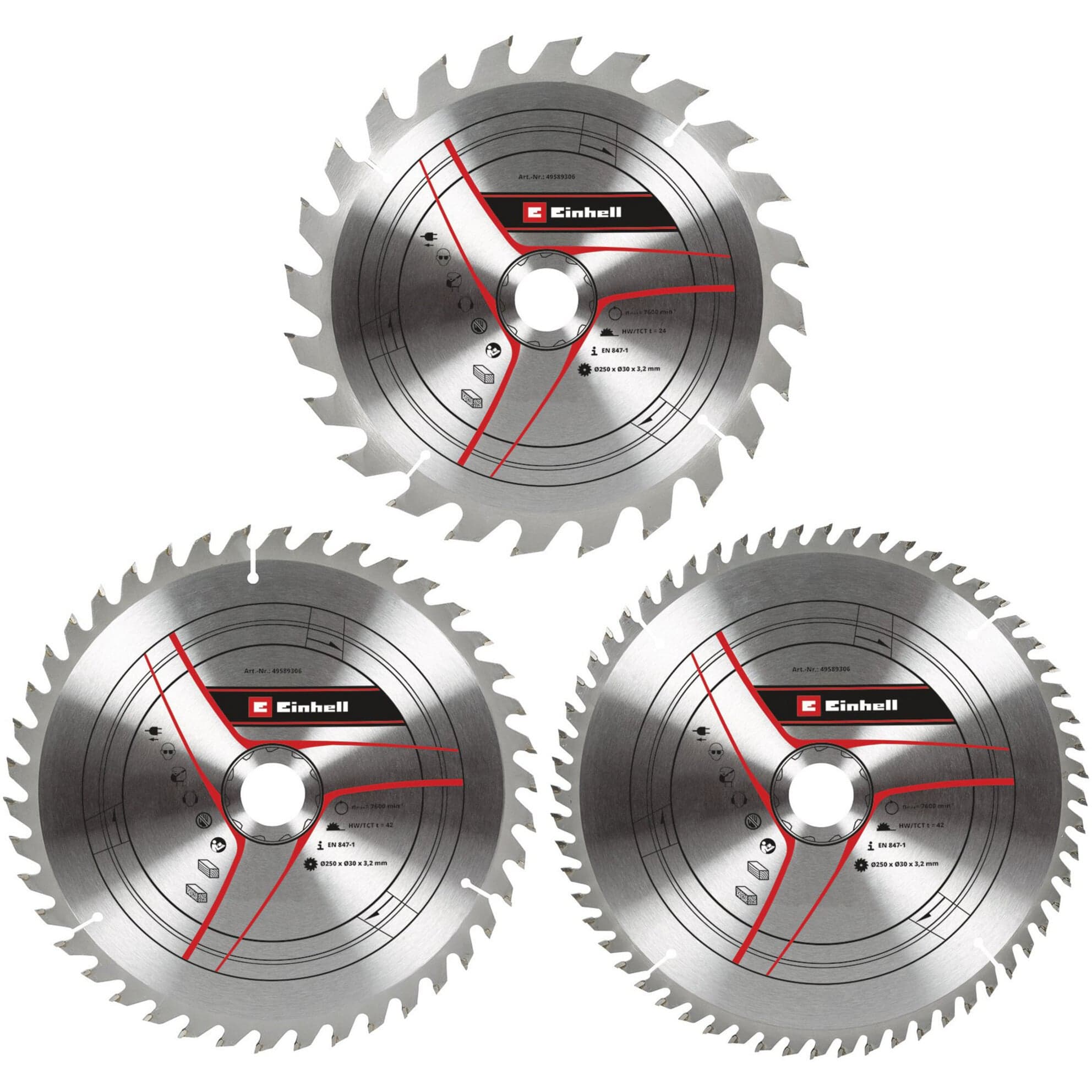 Kreissägeblatt-Satz HM, Ø 250 x 30mm, 3,2mm, 24Z / 42Z / 60Z