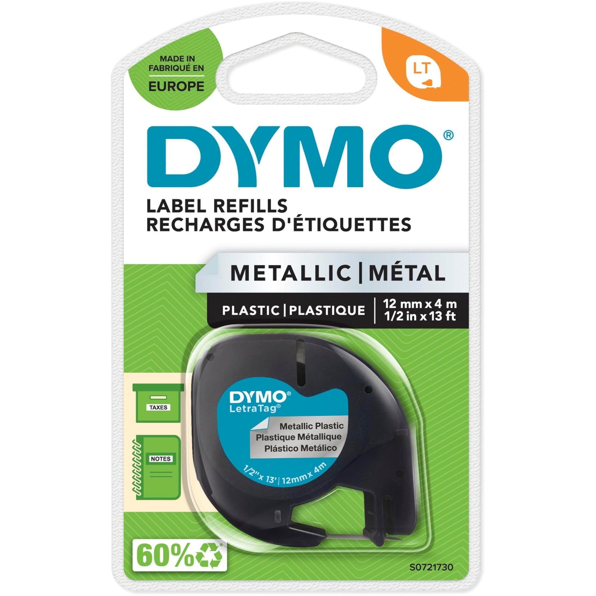 LetraTag ORIGINAL Kunststoff Schriftband schwarz auf silbermetallic