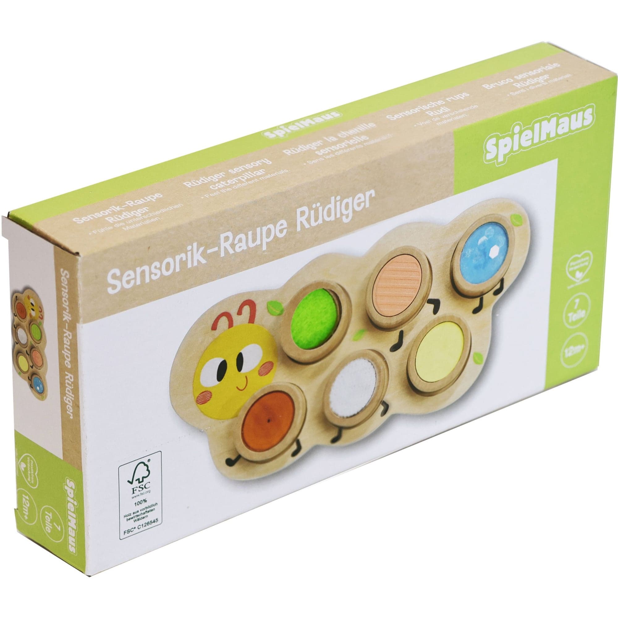 Sensorik-Spiel Raupe aus Holz zur Förderung der Sensorik und Feinmotorik, Bausteine