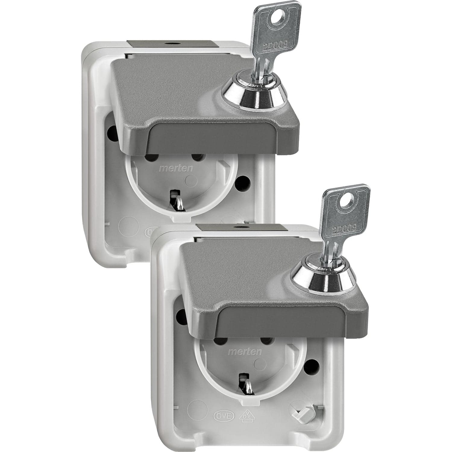 Schutzkontakt-Steckdose Schuko Aufputz mit Schraubklemmen, IP44, 16 Ampere, 250 Volt