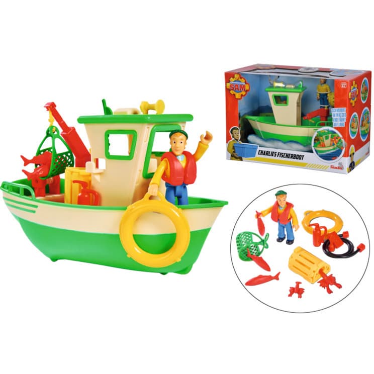 Feuerwehrmann Sam Charlies Fischerboot mit Figur, Spielfahrzeug