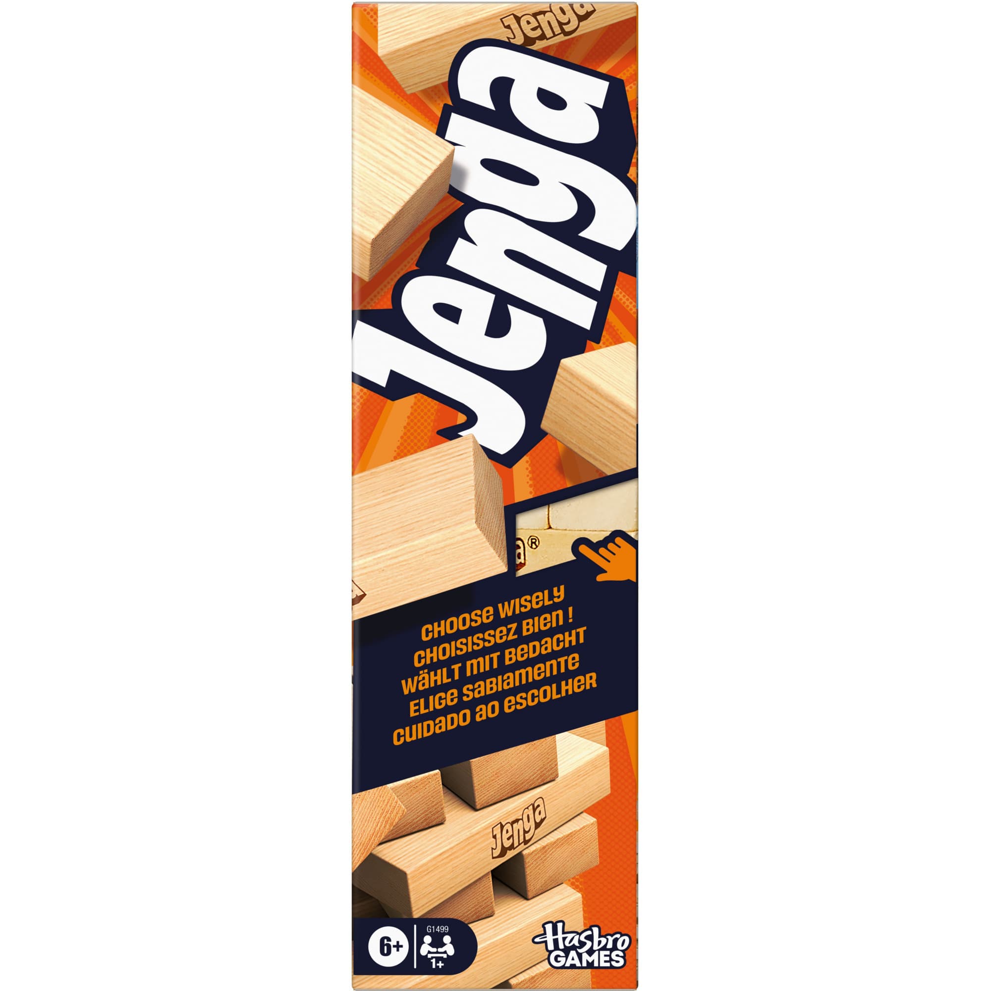 Jenga Refresh - Geschicklichkeitsspiel mit digitalem Würfel und Challenges, Brettspiel