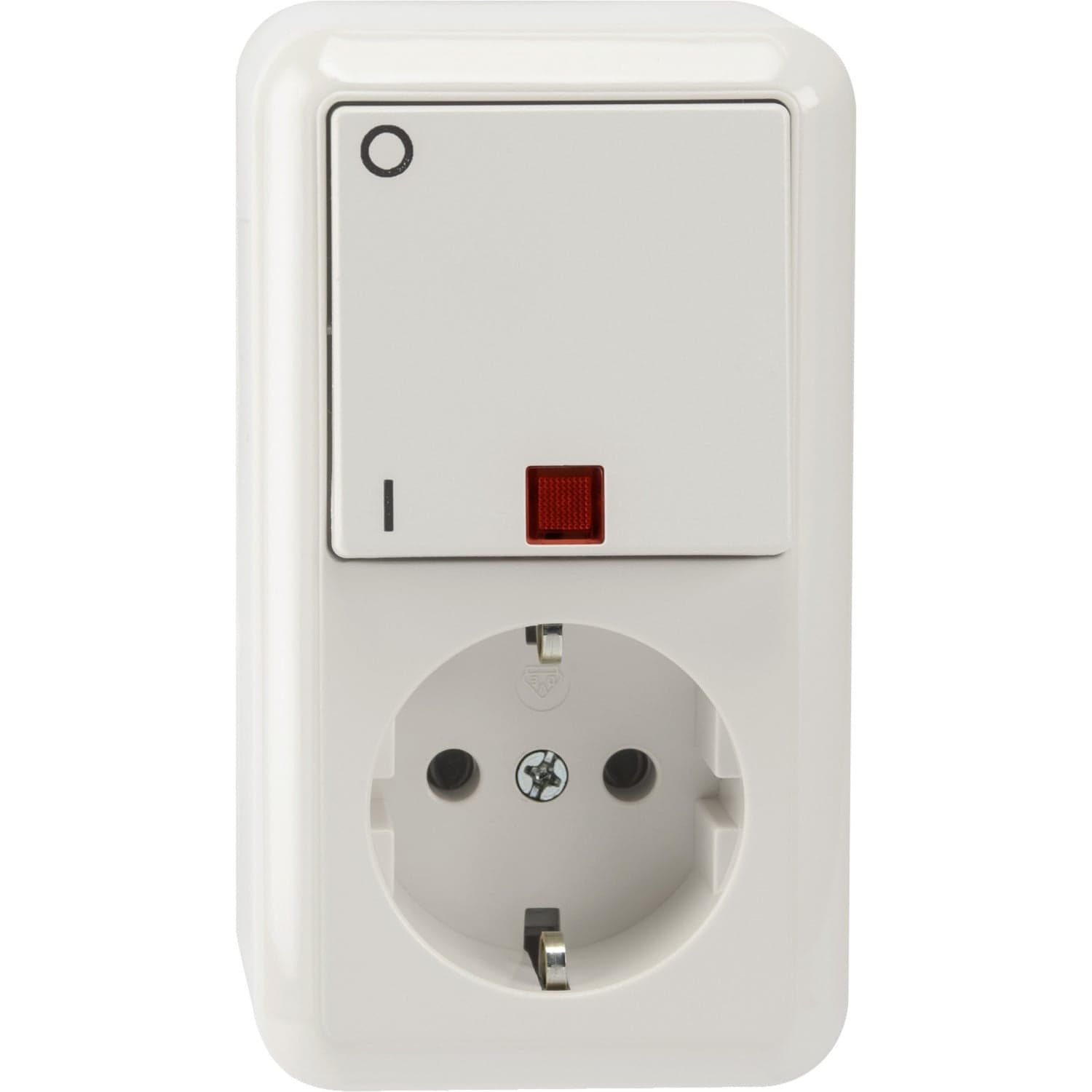 Schutzkontaktsteckdose 16 Ampere, Wechsel-Kontrollschalter 10 Ampere, Aufputz