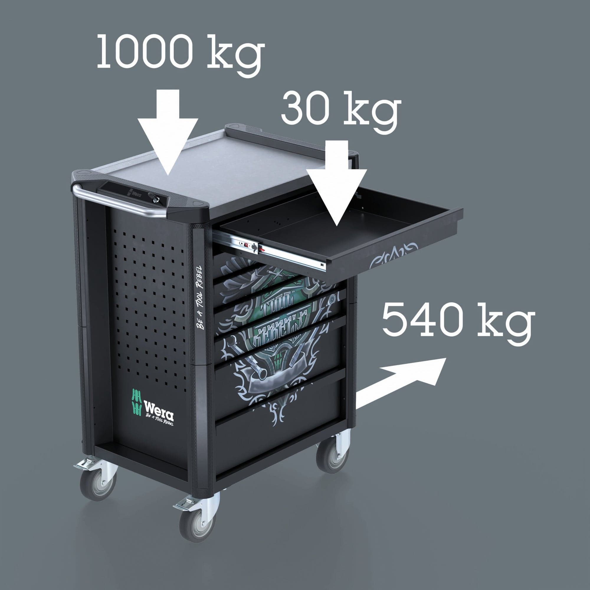 9706 Tool Rebel Werkstattwagen Stainless 2, mit Bestückung, Werkzeugwagen