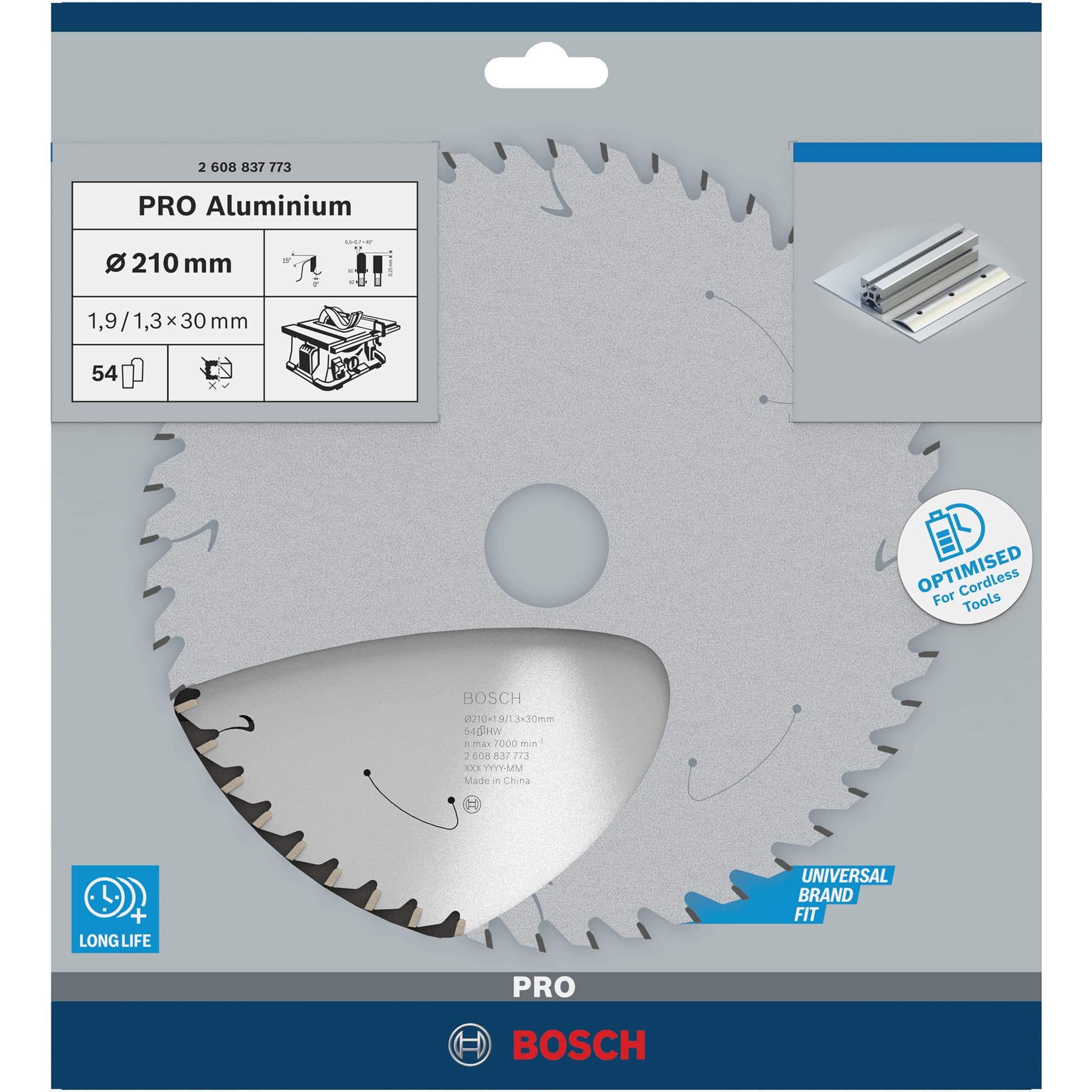 PRO Aluminium cordless Kreissägeblatt, Ø 210mm, 54Z