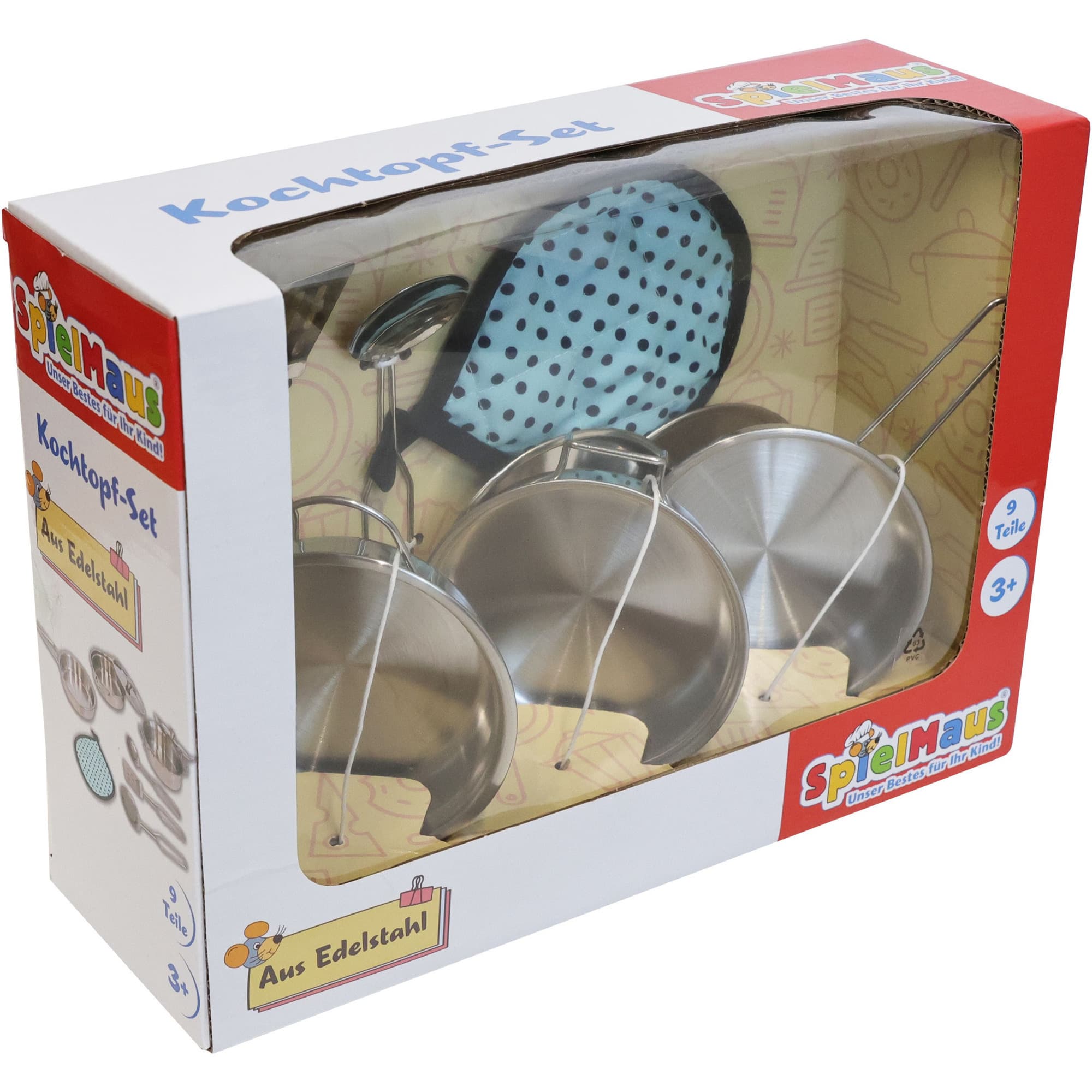 SpielMaus Küche Edelstahl Topfset, 9-teilig, Topf-Set