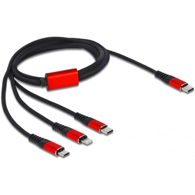 USB Ladekabel, USB-C Stecker > Micro-USB + USB-C + Lightning Stecker