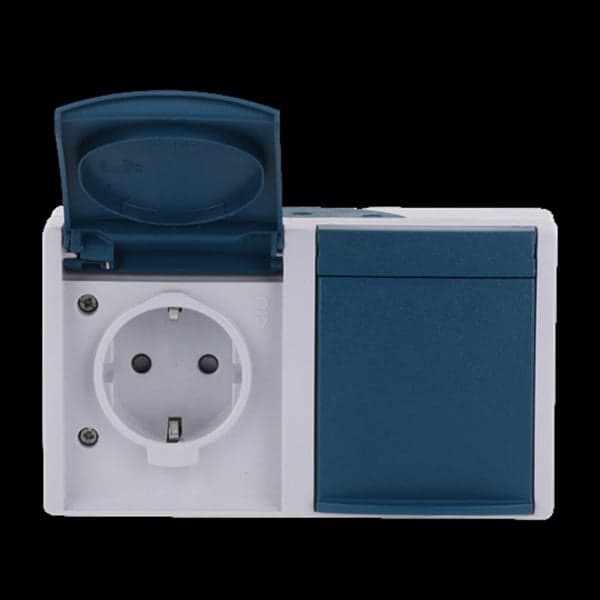 Steckdose CEE 7/3 Typ F, 2-fach, mit erhöhtem Berührungsschutz, Aufputz, 16 Ampere, 250 Volt