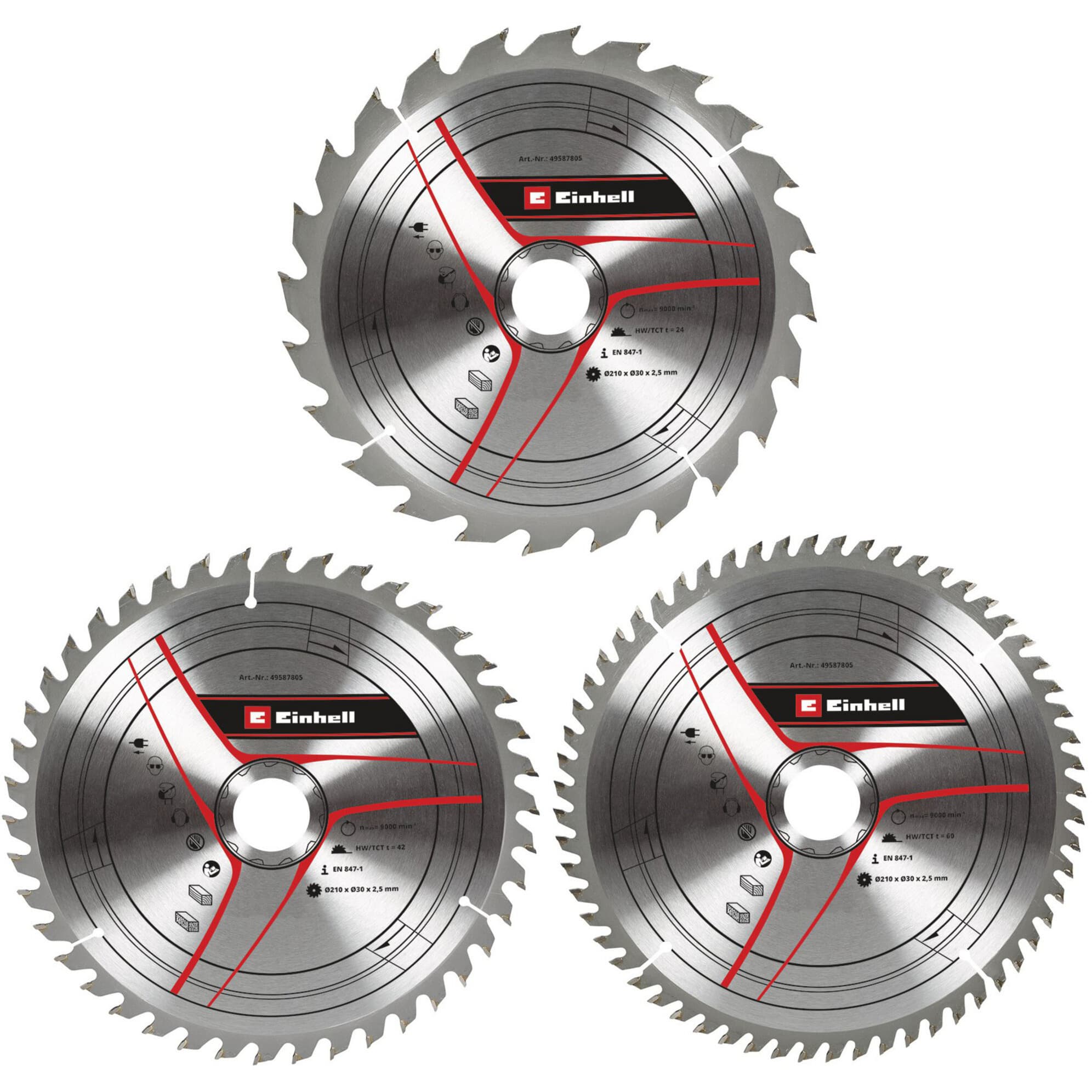 Kreissägeblatt-Satz HM, Ø 250 x 30mm, 2,5mm, 24Z / 42Z / 60Z
