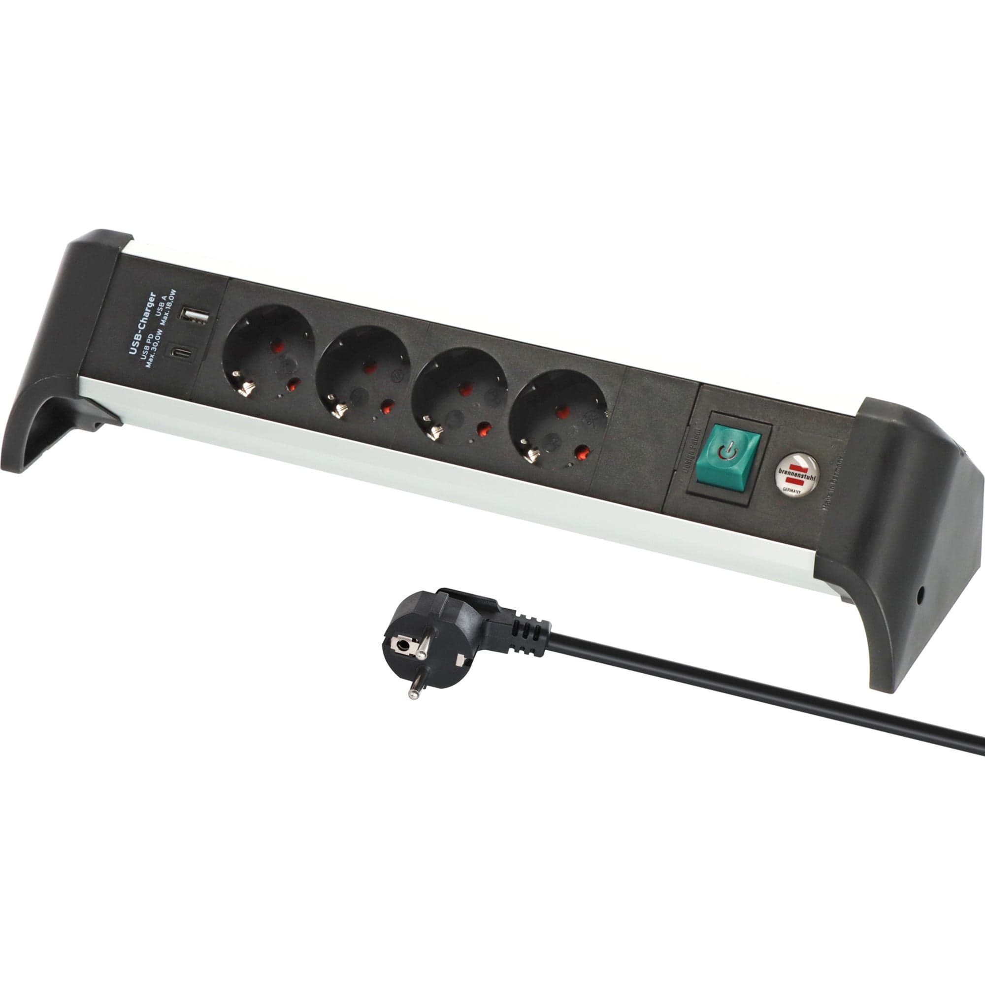 Alu-Office-Line Steckdosenleiste 4-fach, 2x USB, für den Schreibtisch