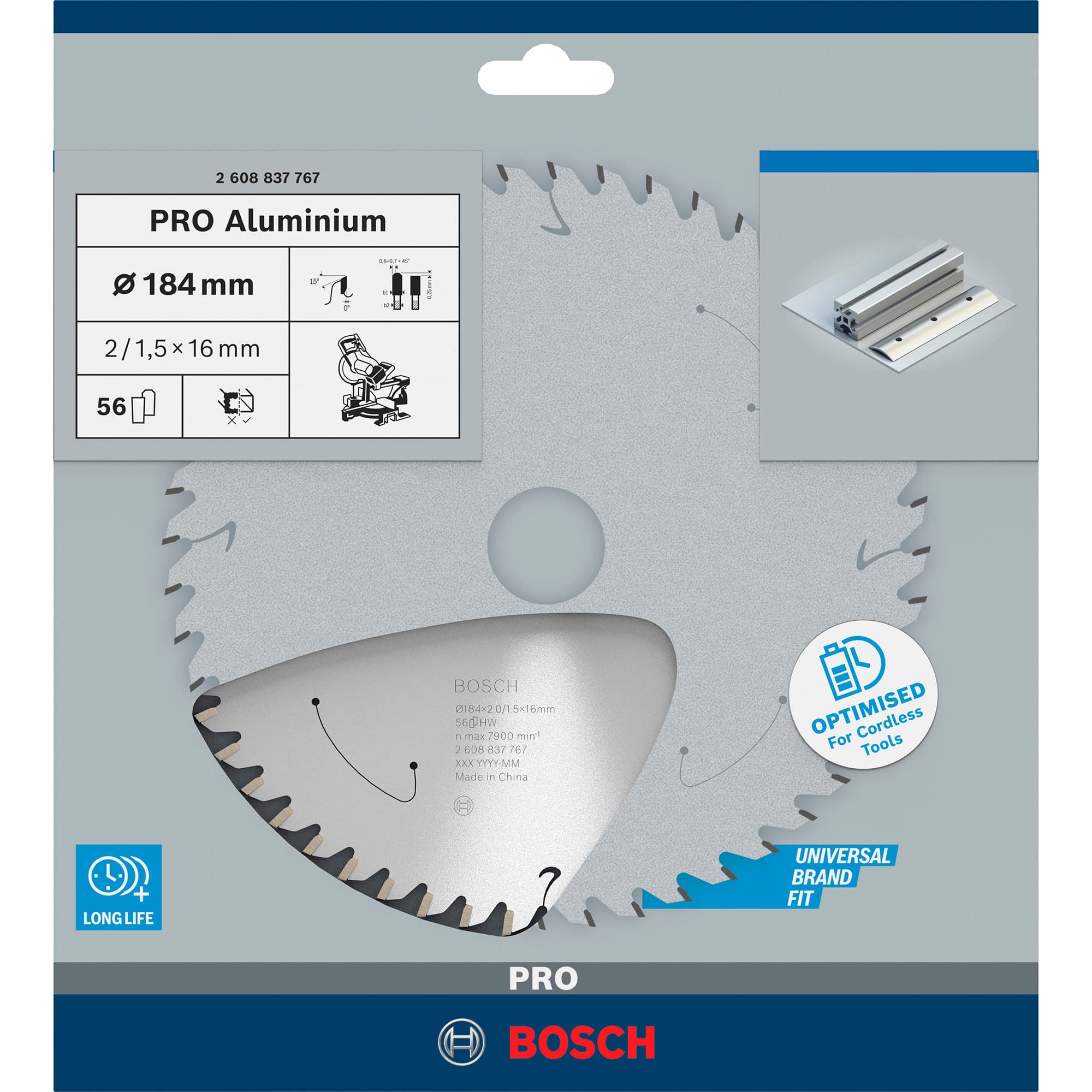 PRO Aluminium cordless Kreissägeblatt, Ø 184mm, 56Z