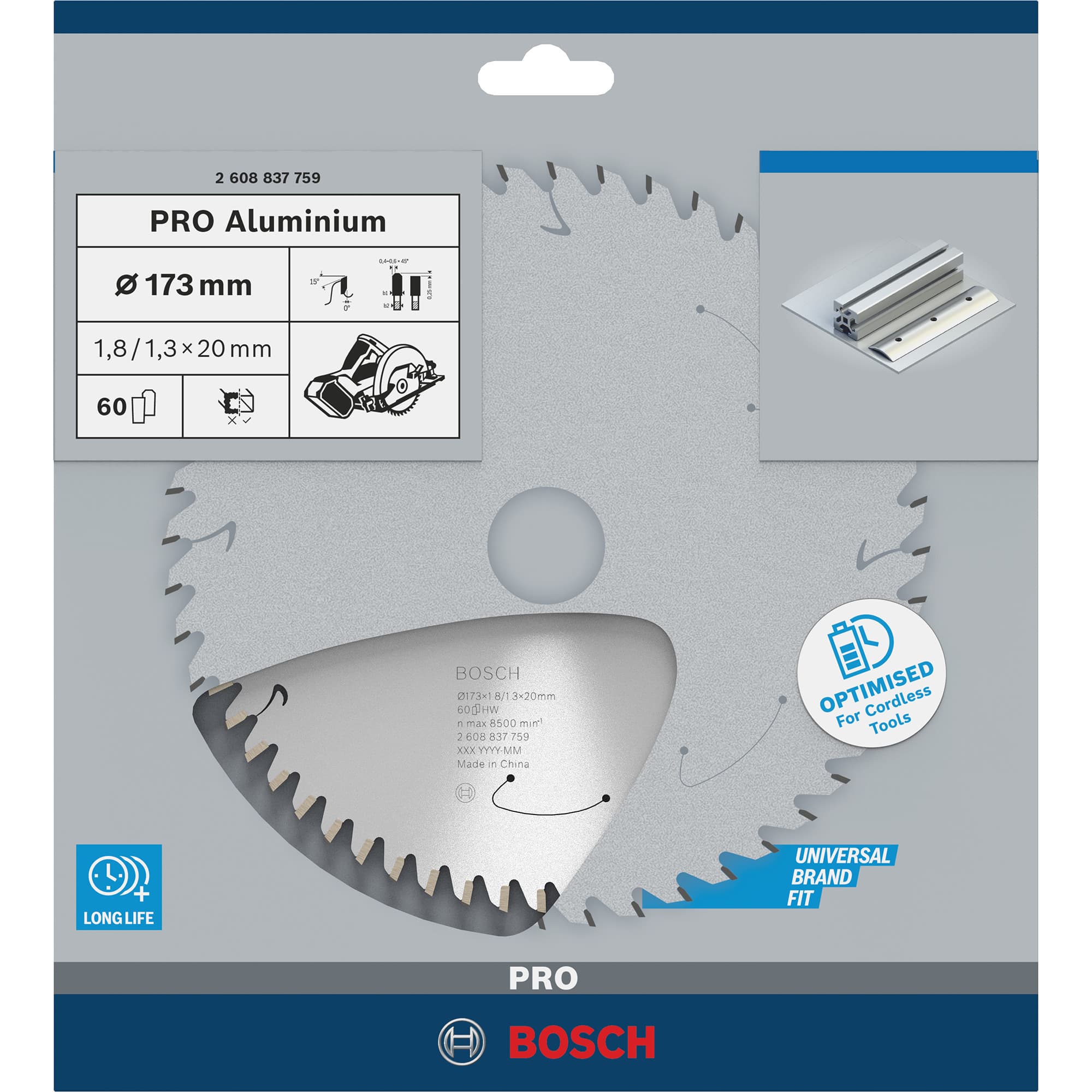 PRO Aluminium cordless Kreissägeblatt, Ø 173mm, 60Z