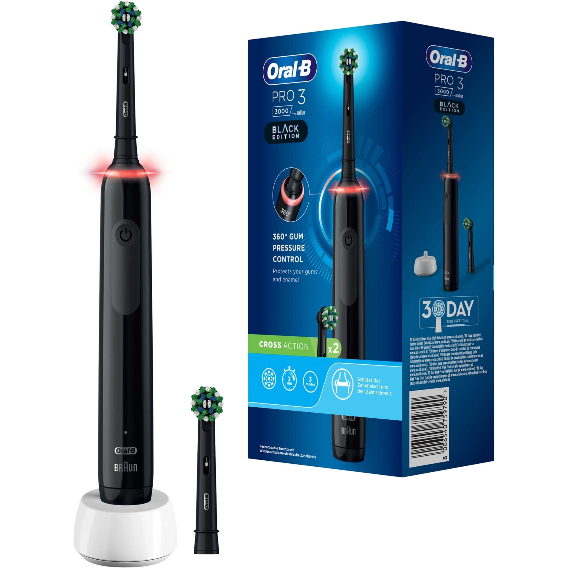 Oral-B Pro 3 3000 CrossAction Black Edition, Elektrische Zahnbürste
