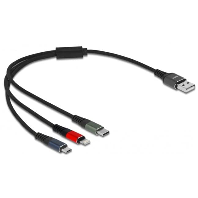 USB Ladekabel, USB-A Stecker > USB-C + Micro USB + Lightning Stecker