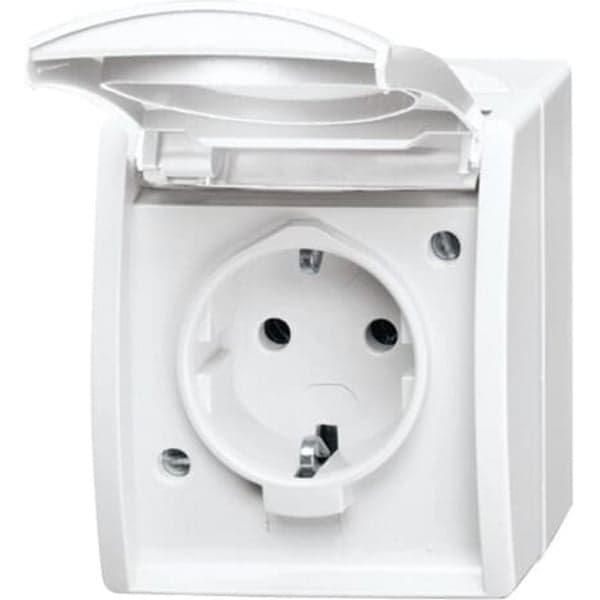 Schutzkontakt-Steckdose CEE 7/3 Typ F mit Klappdeckel, 16 Ampere, 250 Volt, Aufputz