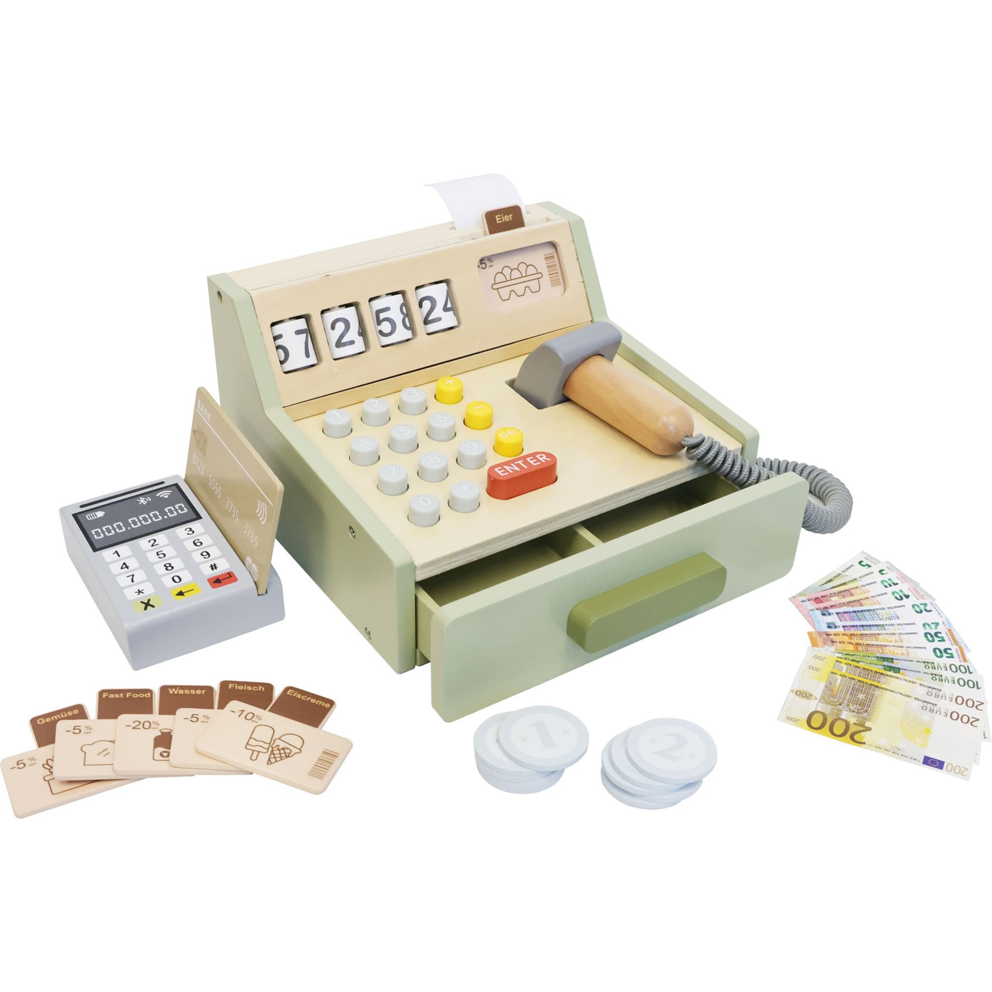 SpielMaus Küche Holz Registrierkasse mit Zubehör, Kaufladen