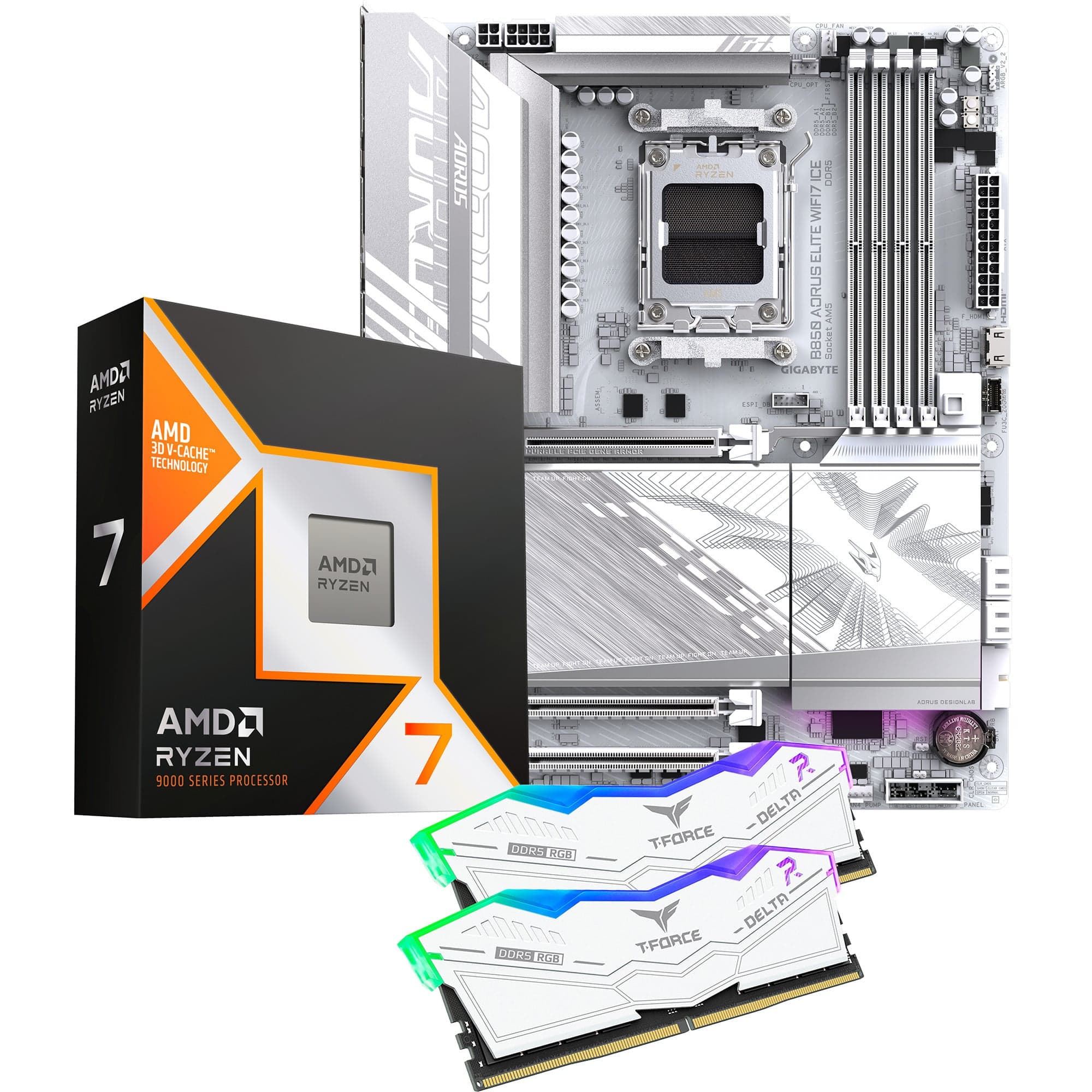 AMD Upgrade Ryzen™ 7 9800X3D + B850 ELITE ICE + 32GB 6000-30 RGB, PC-Aufrüstkit