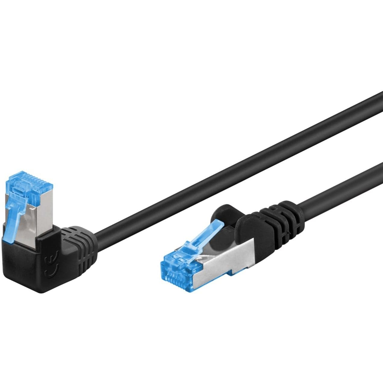 Patchkabel Cat.6a S/FTP (PiMF), 1x 90° gewinkelt