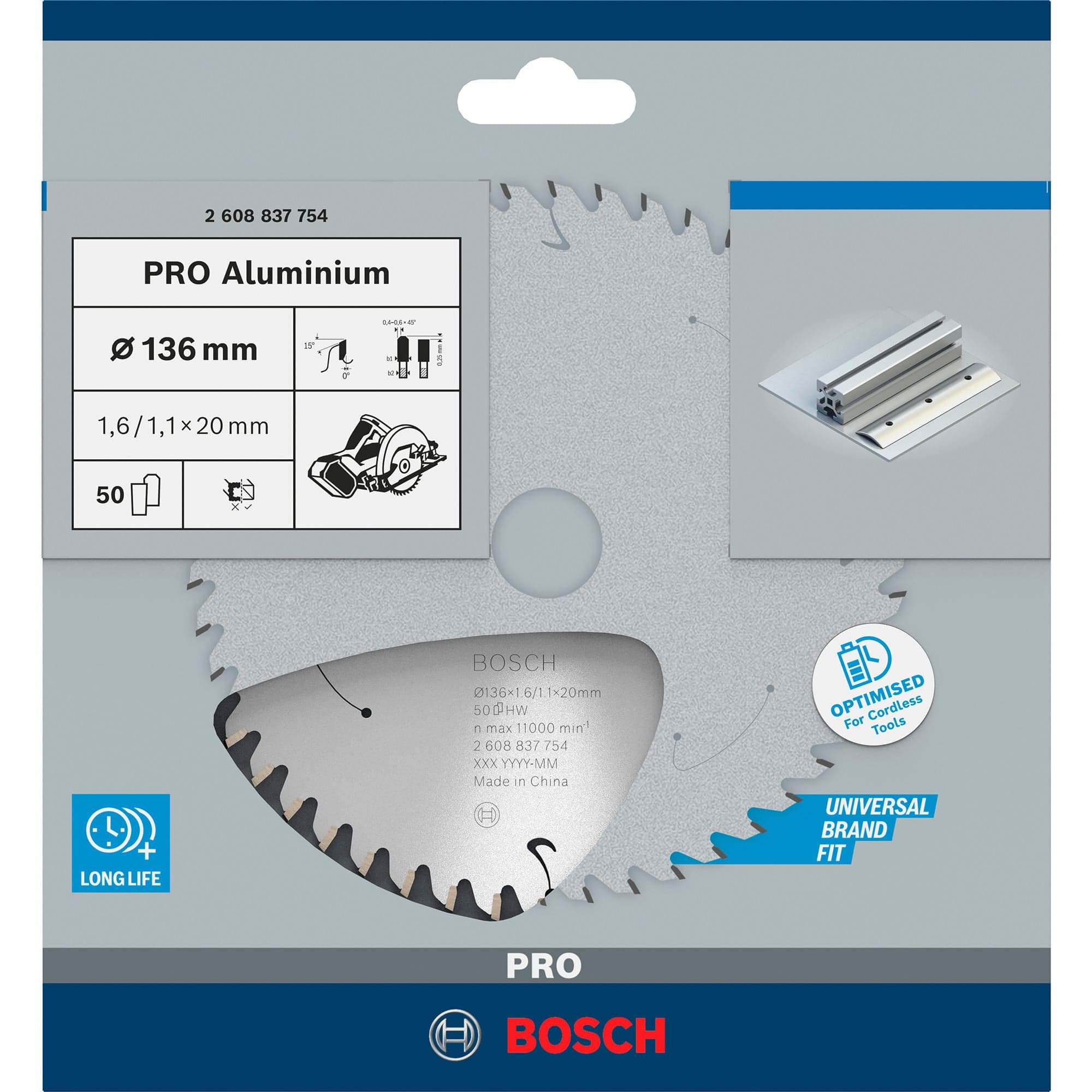 PRO Aluminium cordless Kreissägeblatt, Ø 136mm, 50Z