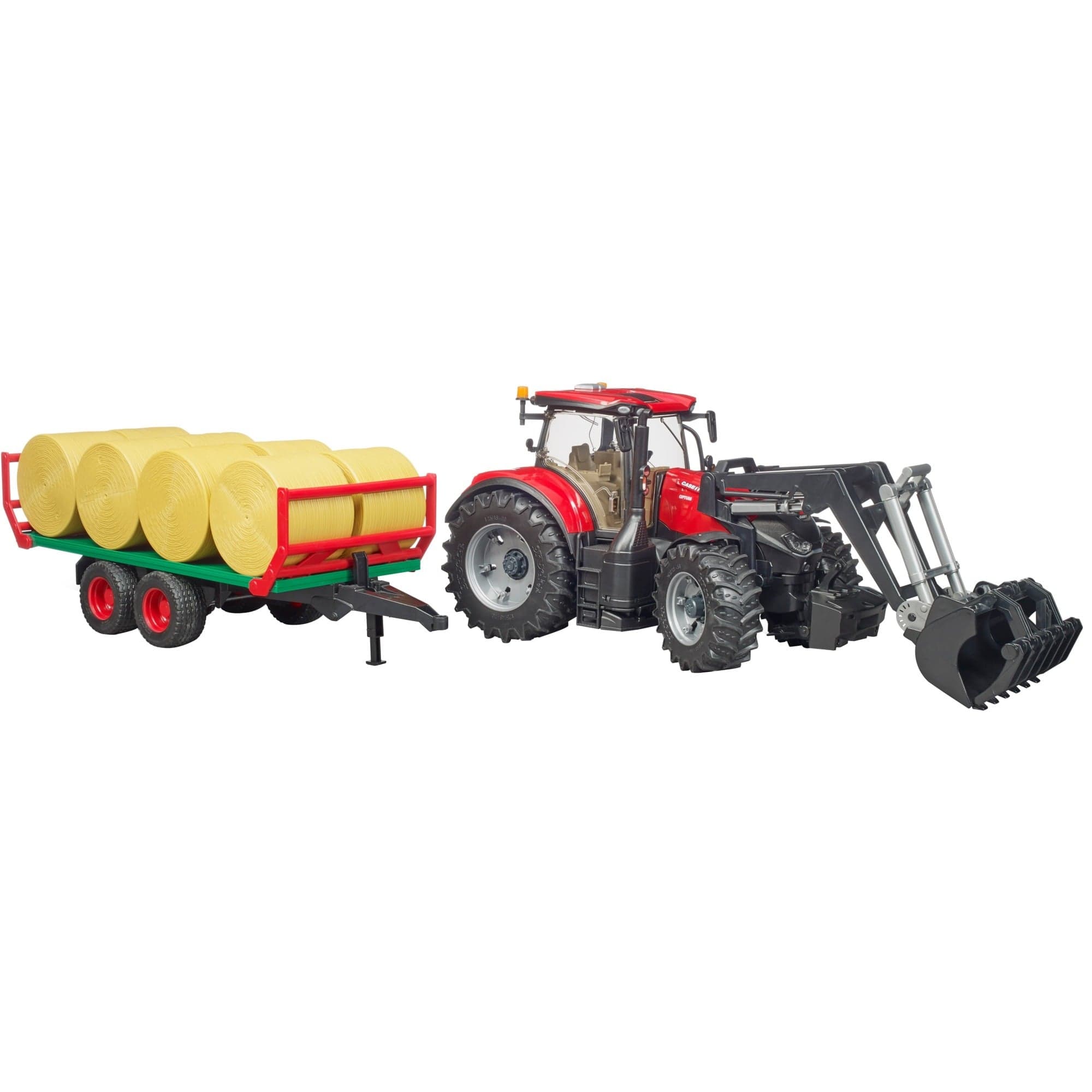 Case IH Optum 300CVX mit Frontlader und Ballentransportanhänger, Modellfahrzeug