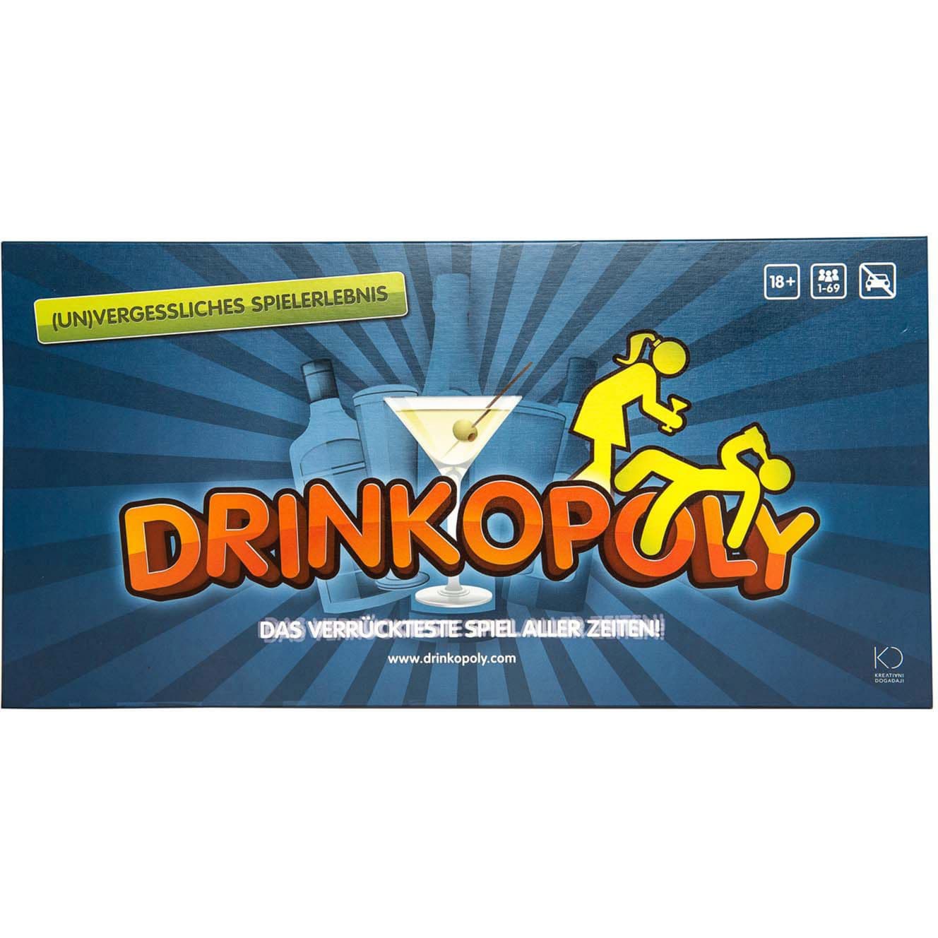 Drinkopoly Gesellschaftsspiel mit 44 Spielfeldern und abwechslungsreichen Aufgaben, Partyspiel