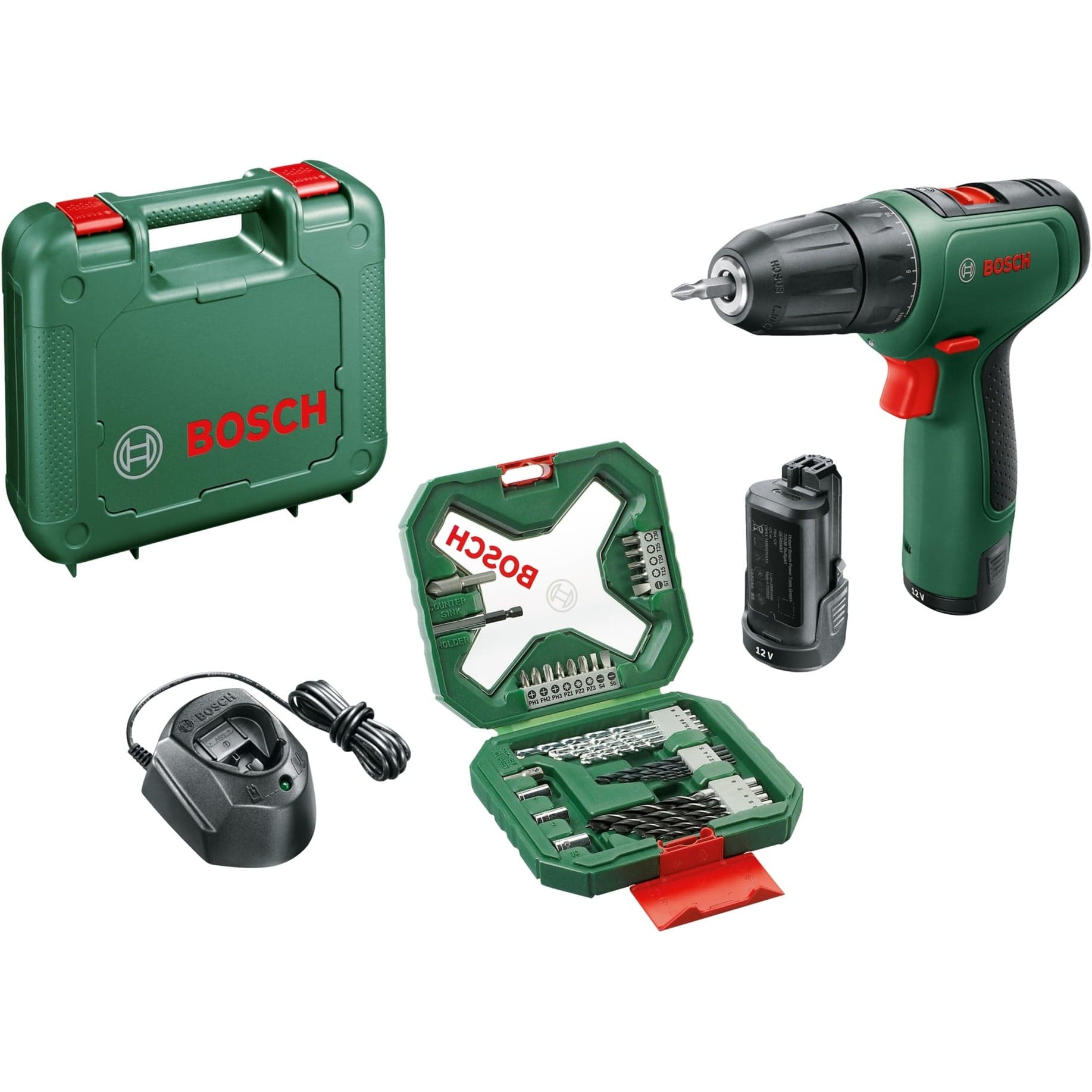 Akku-Bohrschrauber EasyDrill 1200 + 34-teiliges Bit- und Bohrer-Set