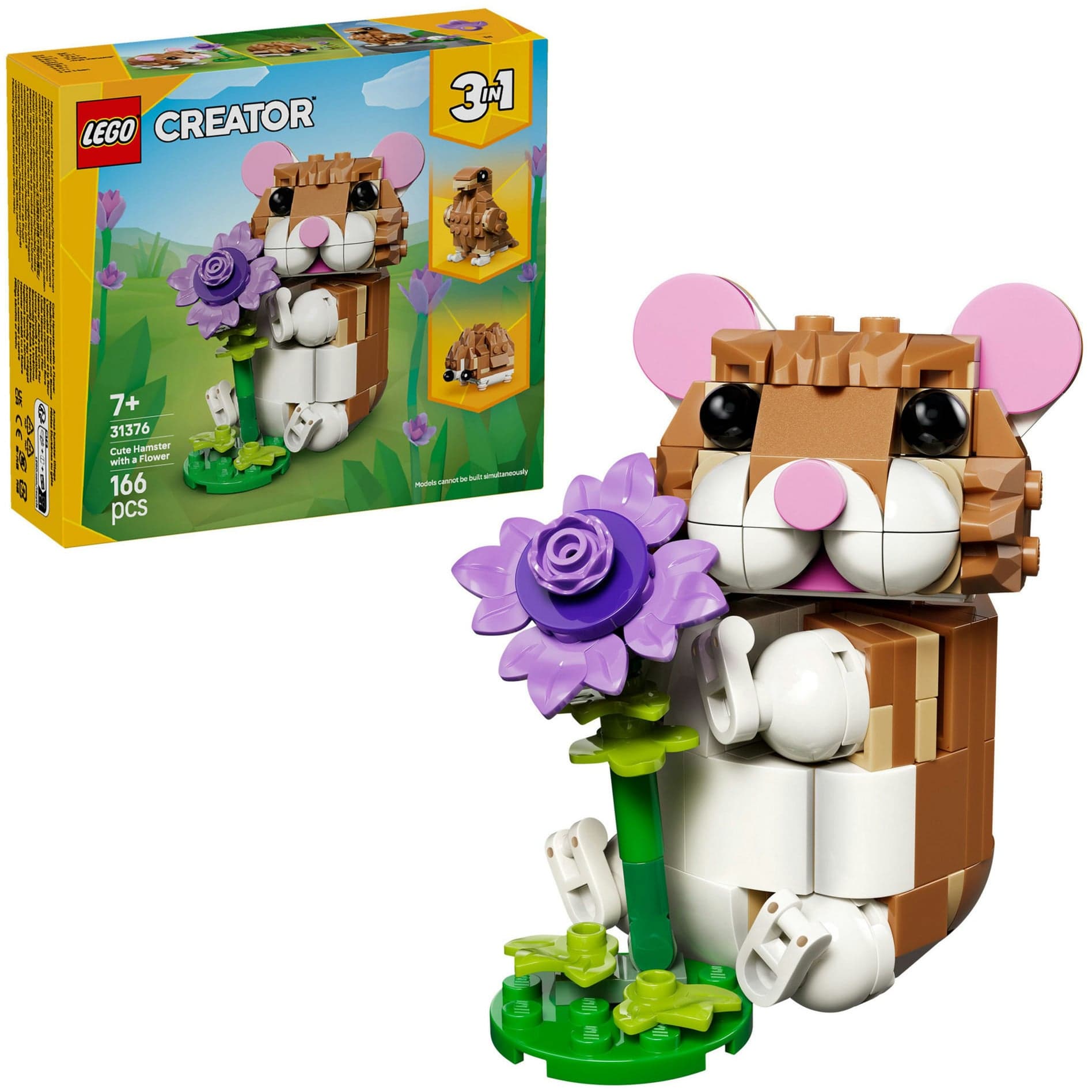 31376 Creator 3-in-1 Niedlicher Hamster mit Blume, Konstruktionsspielzeug