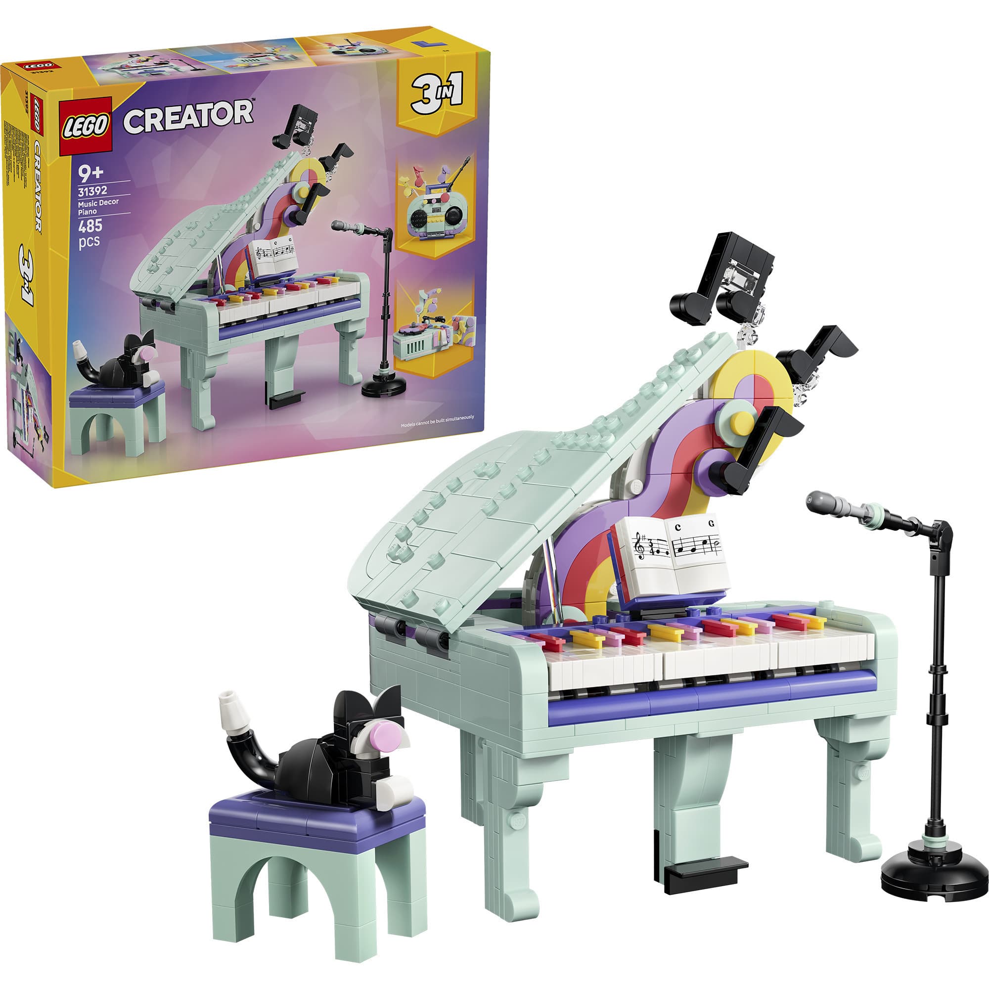 31392 Creator 3-in-1 Deko-Klavier mit Katze, Konstruktionsspielzeug
