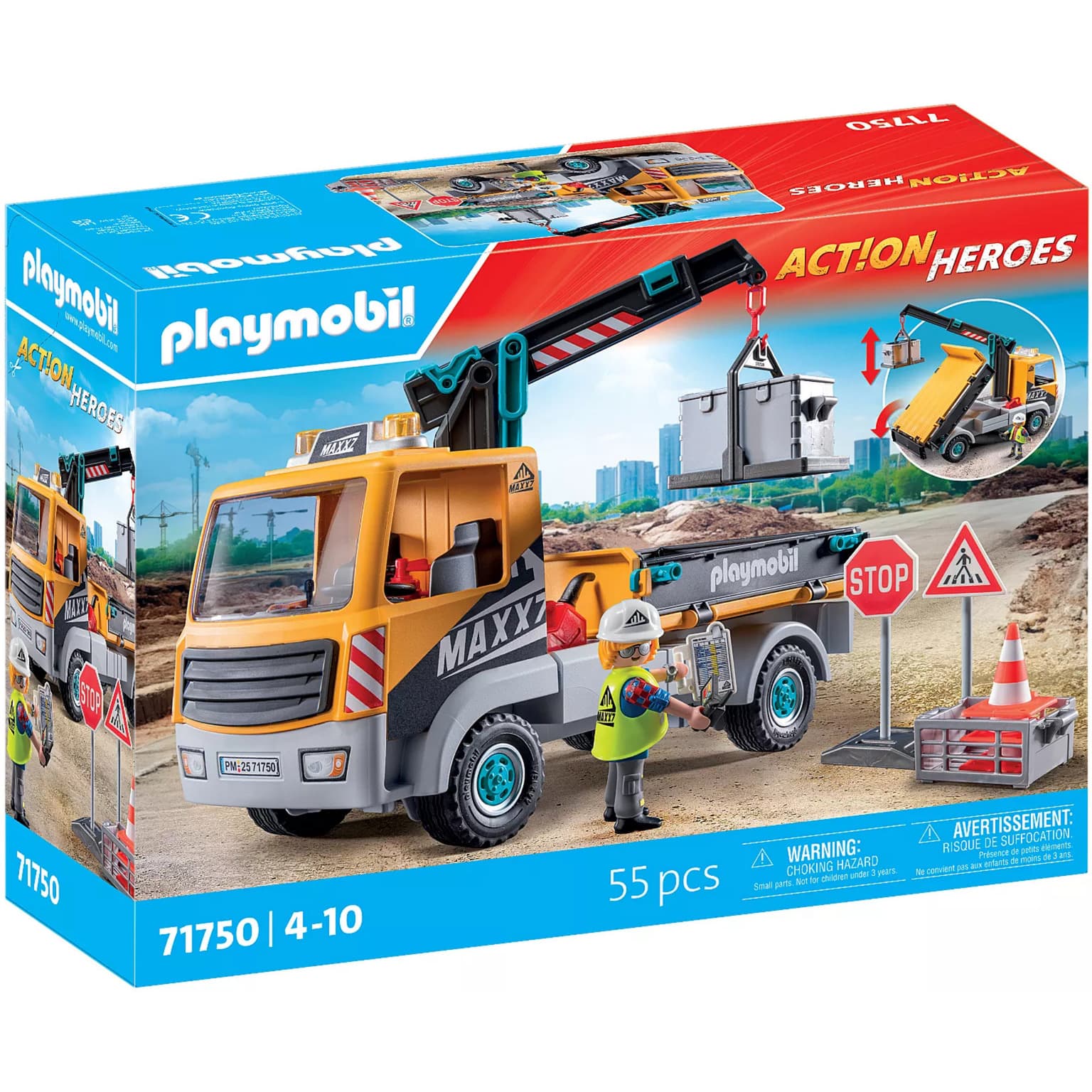 71750 Action Heroes Baustellen-LKW mit Kran, Konstruktionsspielzeug