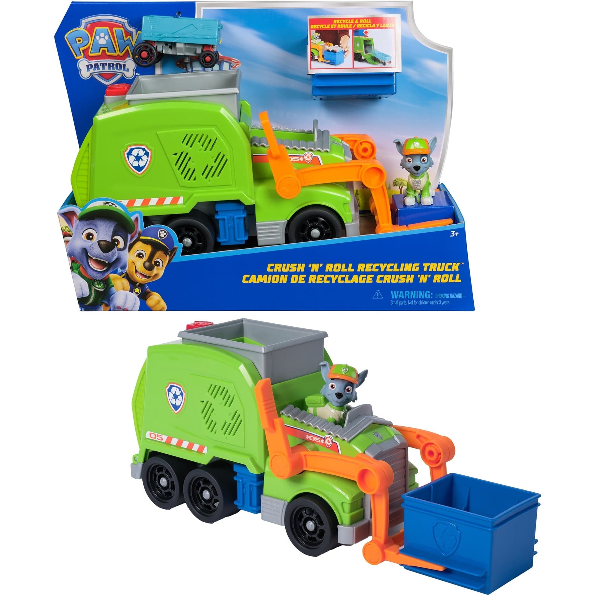 Paw Patrol - Extragroßer Recycling-Truck mit Rocky Spielfigur und Verwandlungsfunktion, Spielfahrzeug