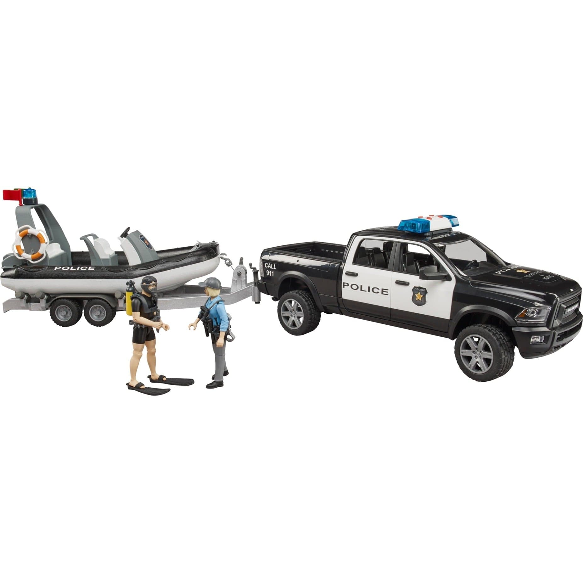 RAM 2500 Polizei Pickup, L+S Modul, Anhänger mit Boot, Modellfahrzeug