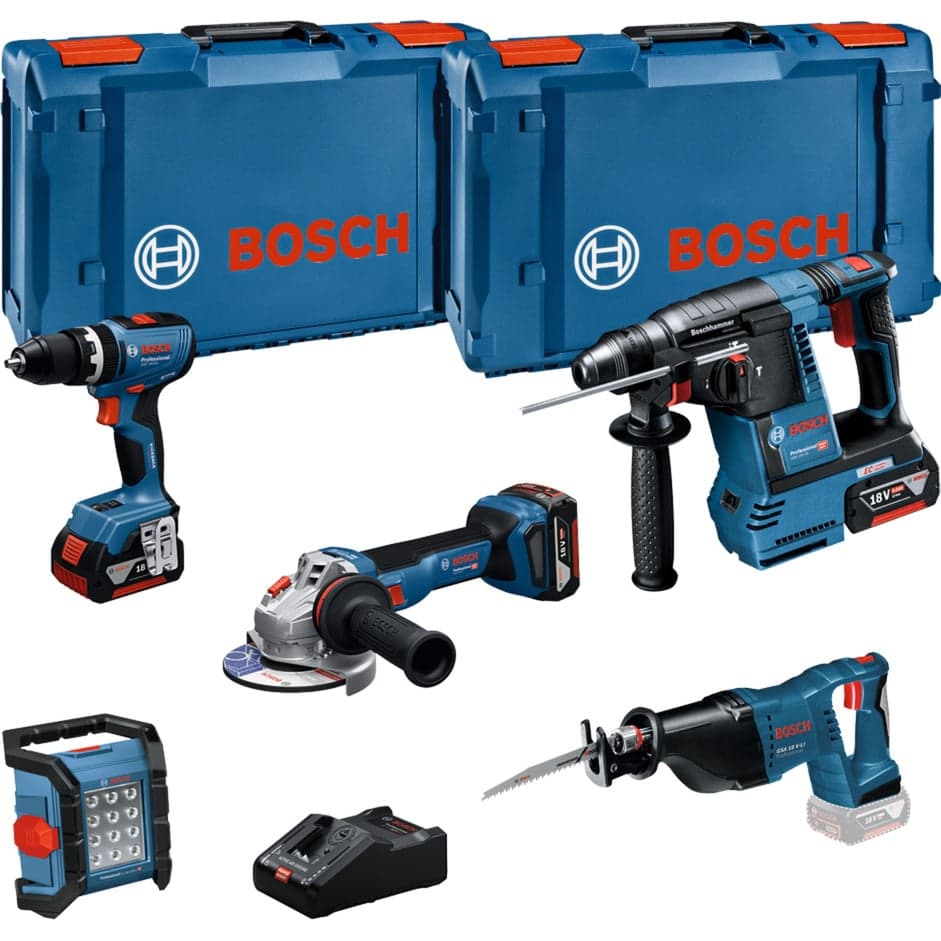 18V Profi Set, 5 Werkzeuge (GBH 18V-26, GSB 18V-65, GSA 18V-LI, GWS 18V-11, GLI 18V-1200 C), Werkzeug-Set