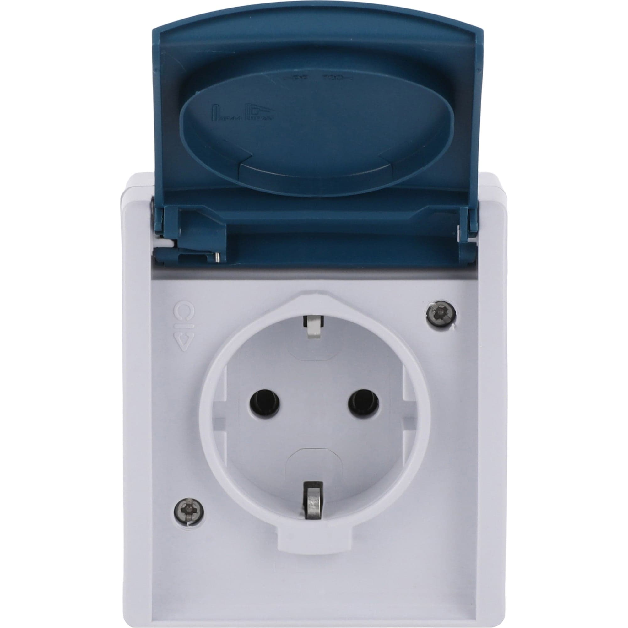 Schuko-Steckdose Schutzkontakt Aufputz mit Klappdeckel Typ 20 EW-53, 16 Ampere, 250 Volt