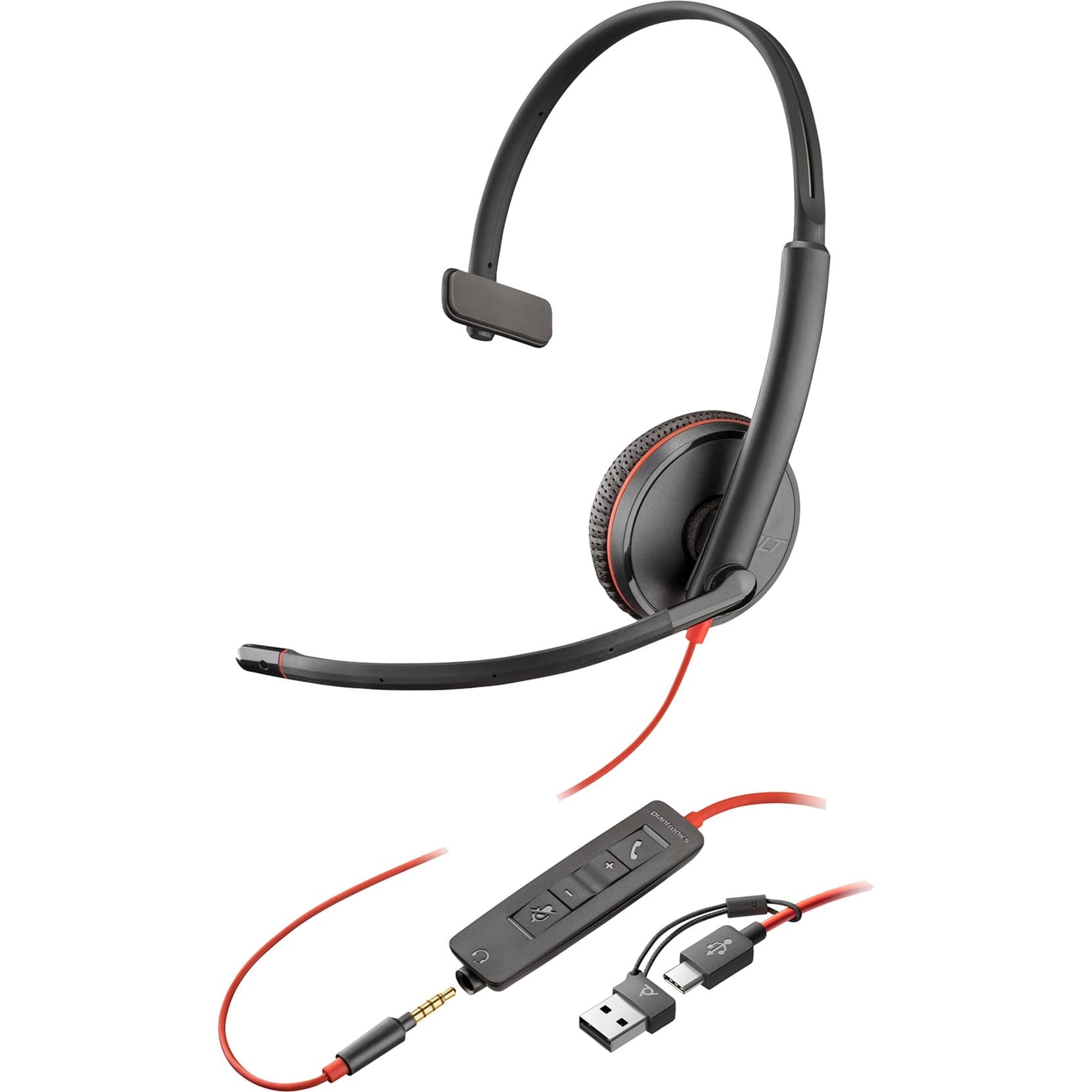 Poly Blackwire 3215 Monaural USB-C-Headset + 3,5 mm-Stecker + USB-C/A-Adapter