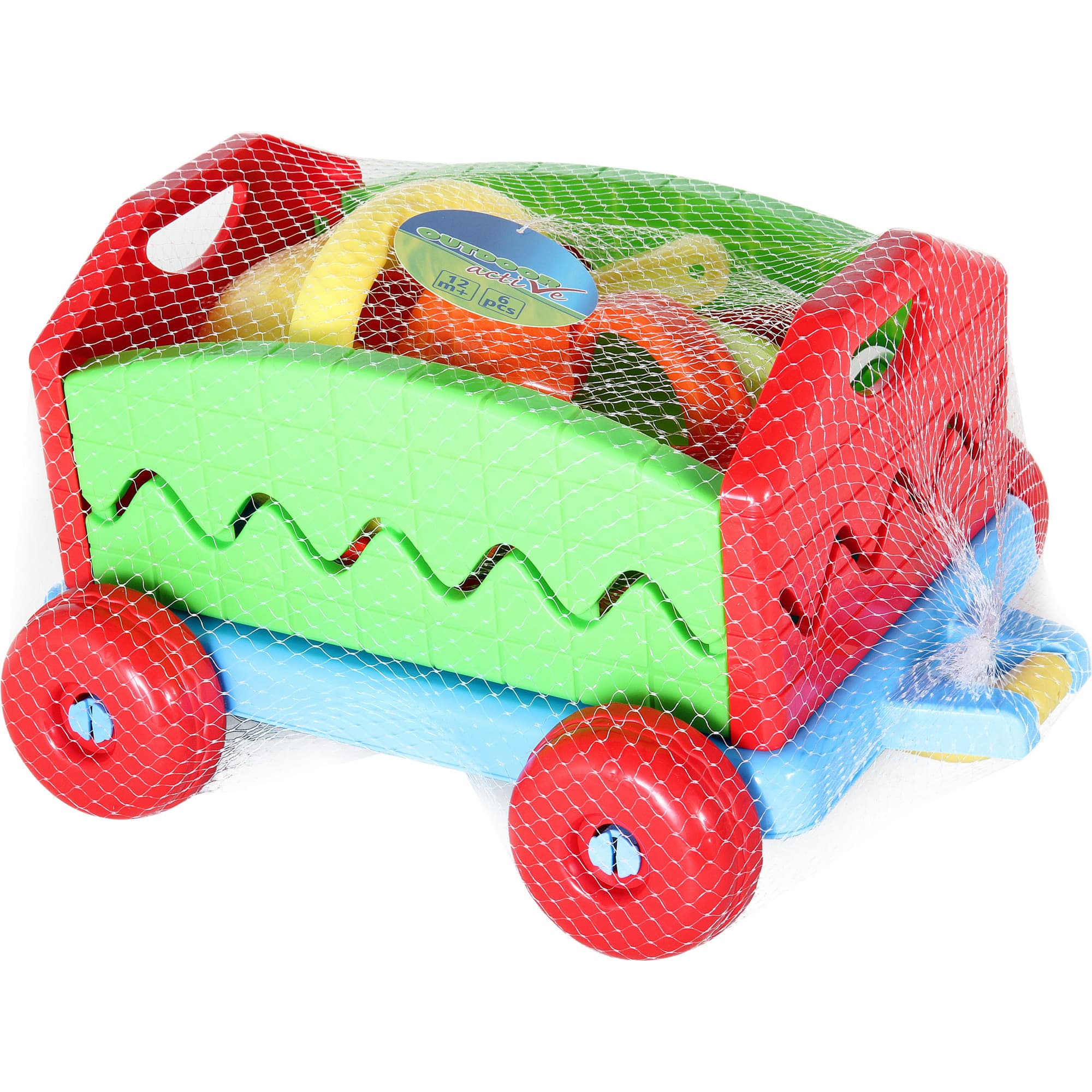 Outdoor active Nachziehwagen mit Eimergarnitur, 6-teilig, Sandspielzeug