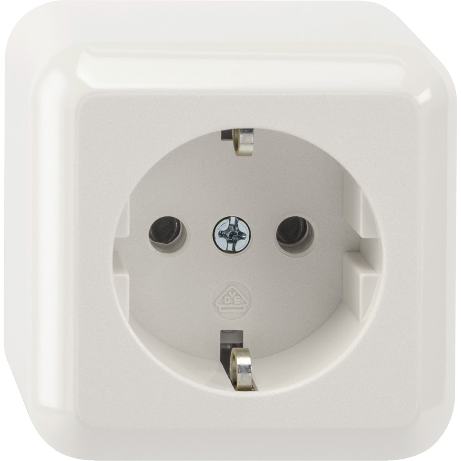 Schutzkontakt-Steckdose Aufputz mit Schraubbefestigung und Steckklemmen, 16 Ampere, 250 Volt