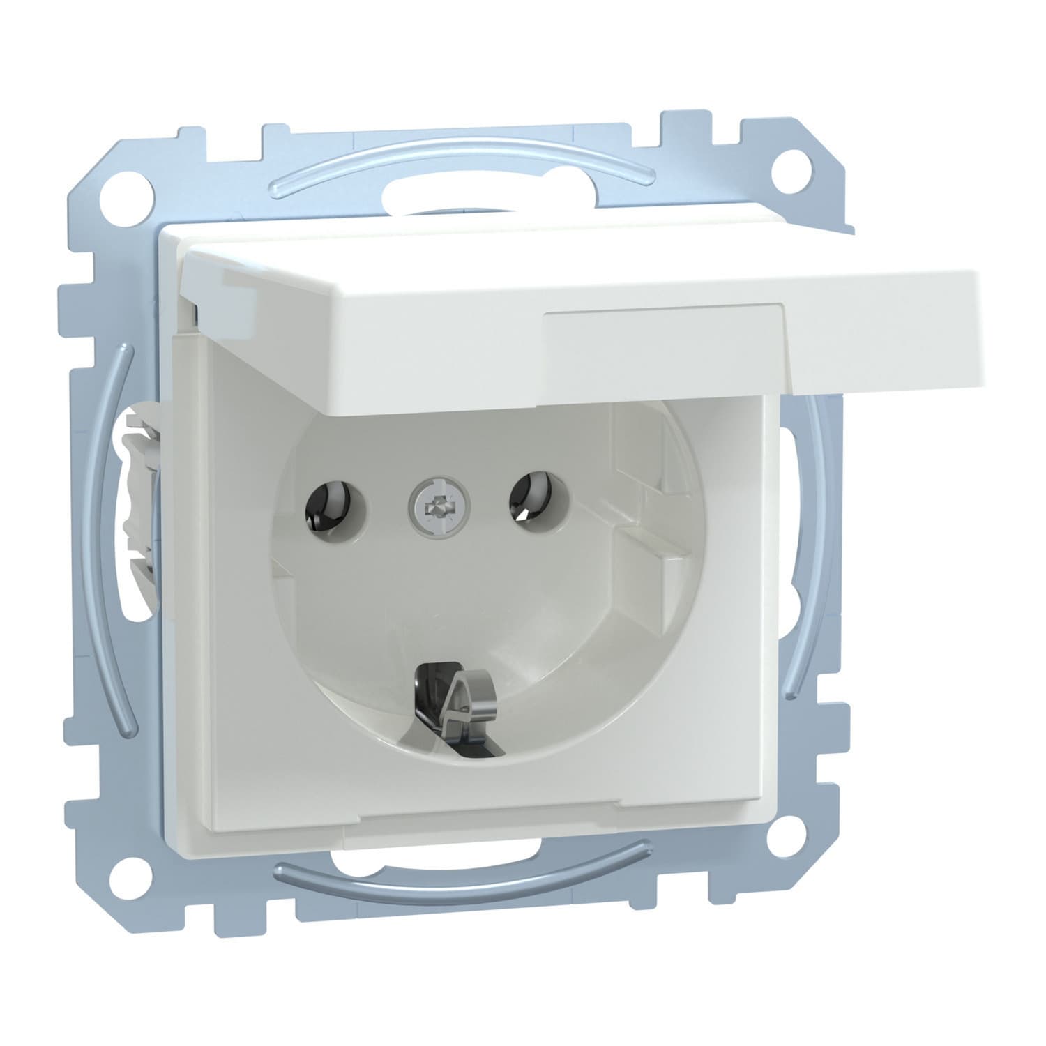Schutzkontakt-Steckdose mit Klappdeckel, Unterputz, 16 Ampere, 250 Volt, System M