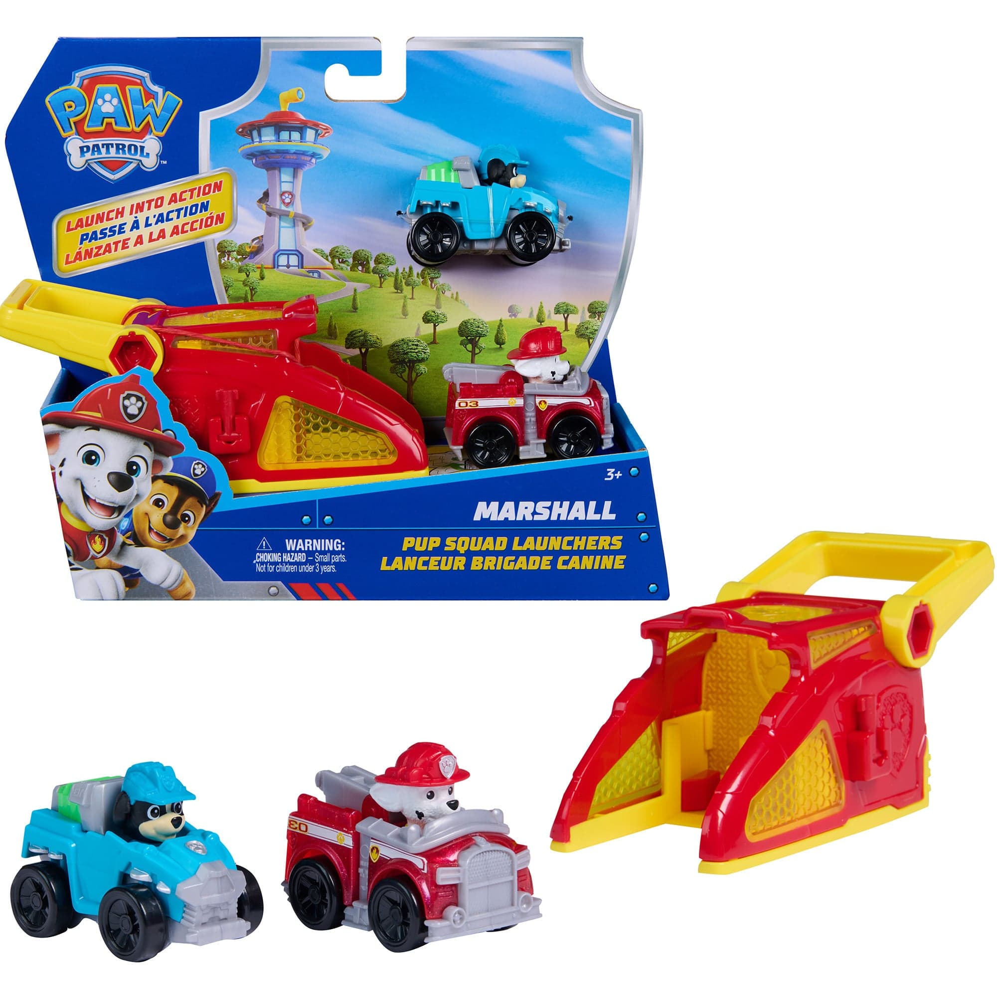Paw Patrol - Pup Squad Launcher mit Marshall und Rex Fahrzeugen, Spielfahrzeug