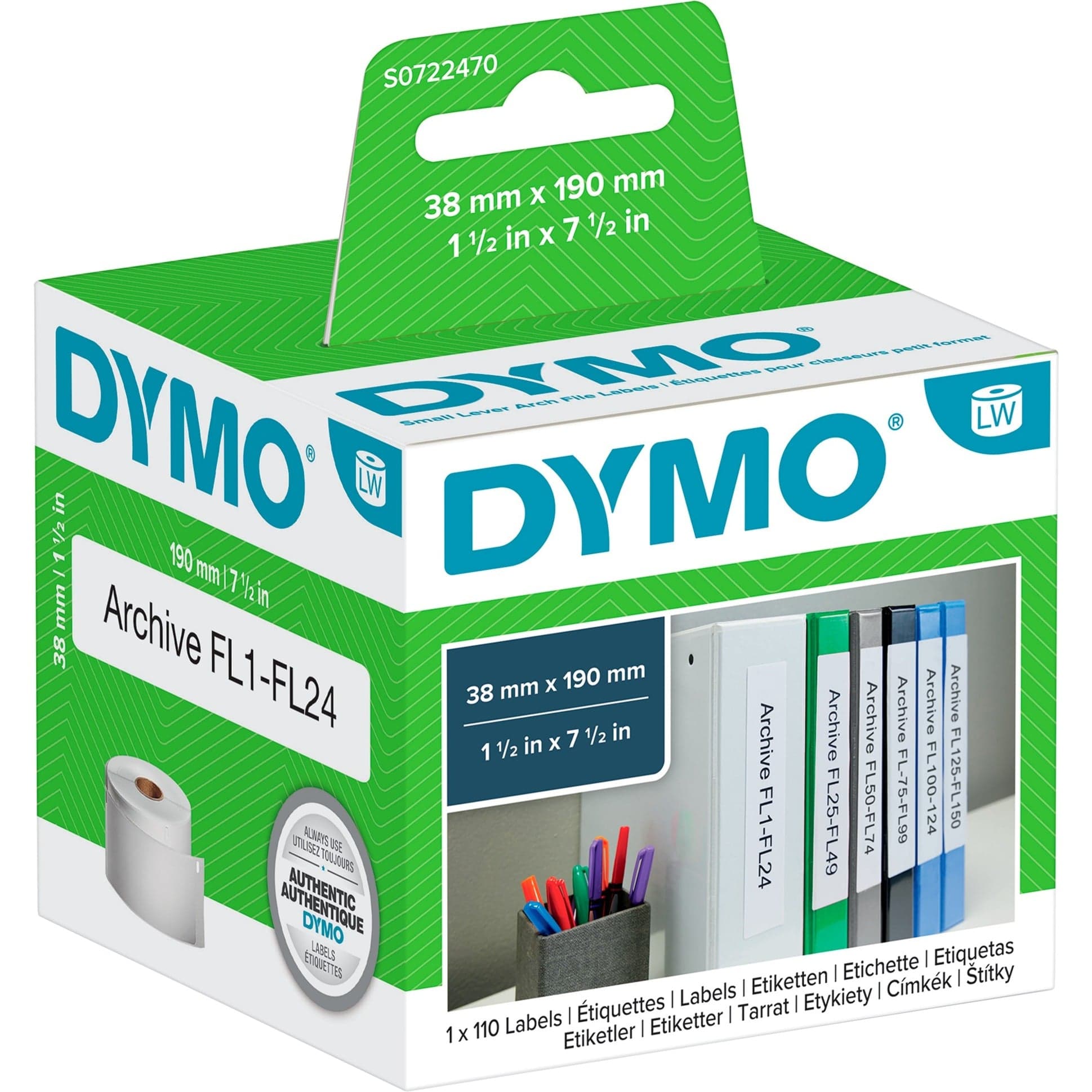 LabelWriter ORIGINAL Ordneretiketten schmal 38x190mm, 1 Rolle mit 110 Etiketten