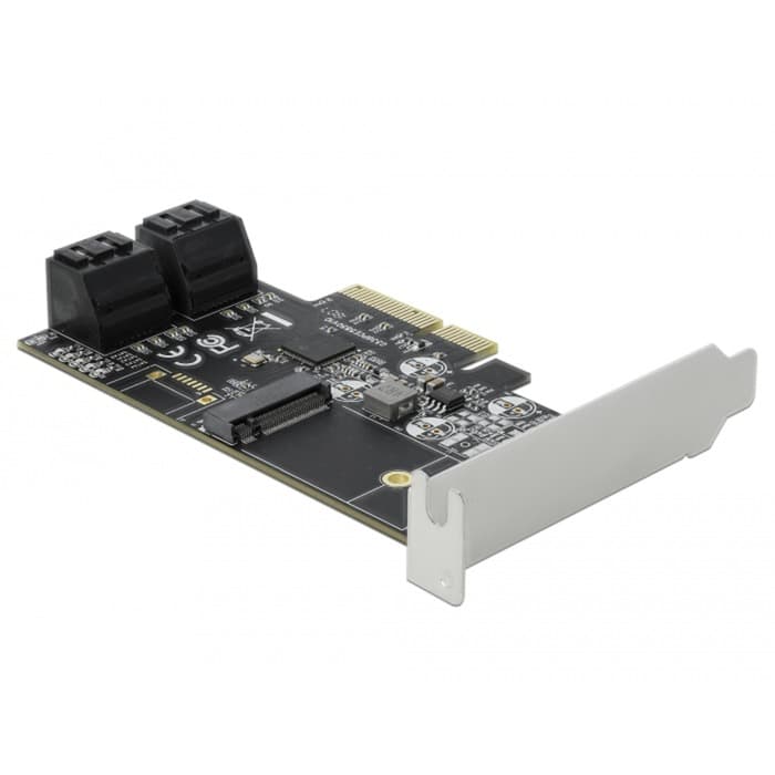 4 Port SATA und 1 Slot M.2 Key B PCI Express x4 Karte - Low Profile Formfaktor, Adapter