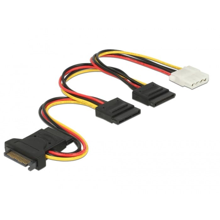 SATA 15 Pin Stecker > 3 x SATA Buchse + 1 x 4 Pin Buchse 20 cm (PCB), Kabel