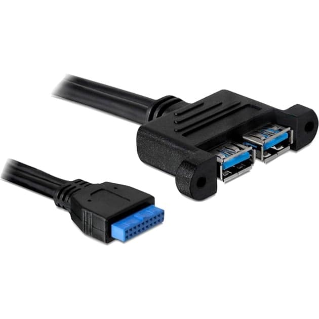 USB 3.2 Gen 1 Kabel, Pin Header 19 Pin Buchse > 2x USB-A Buchse, zum Einbau