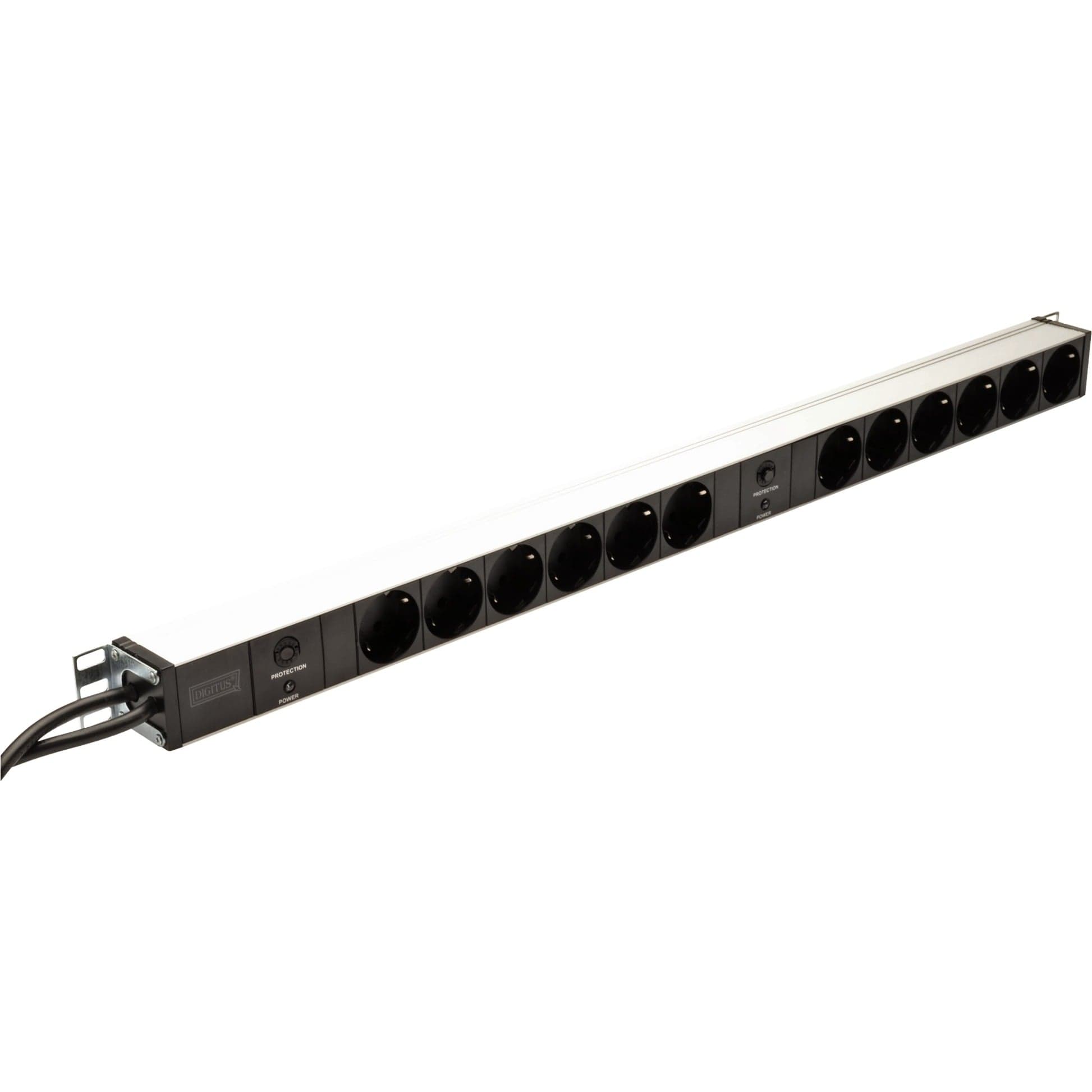 19" Steckdosenleiste mit Aluminiumprofil, 12-fach, 1HE